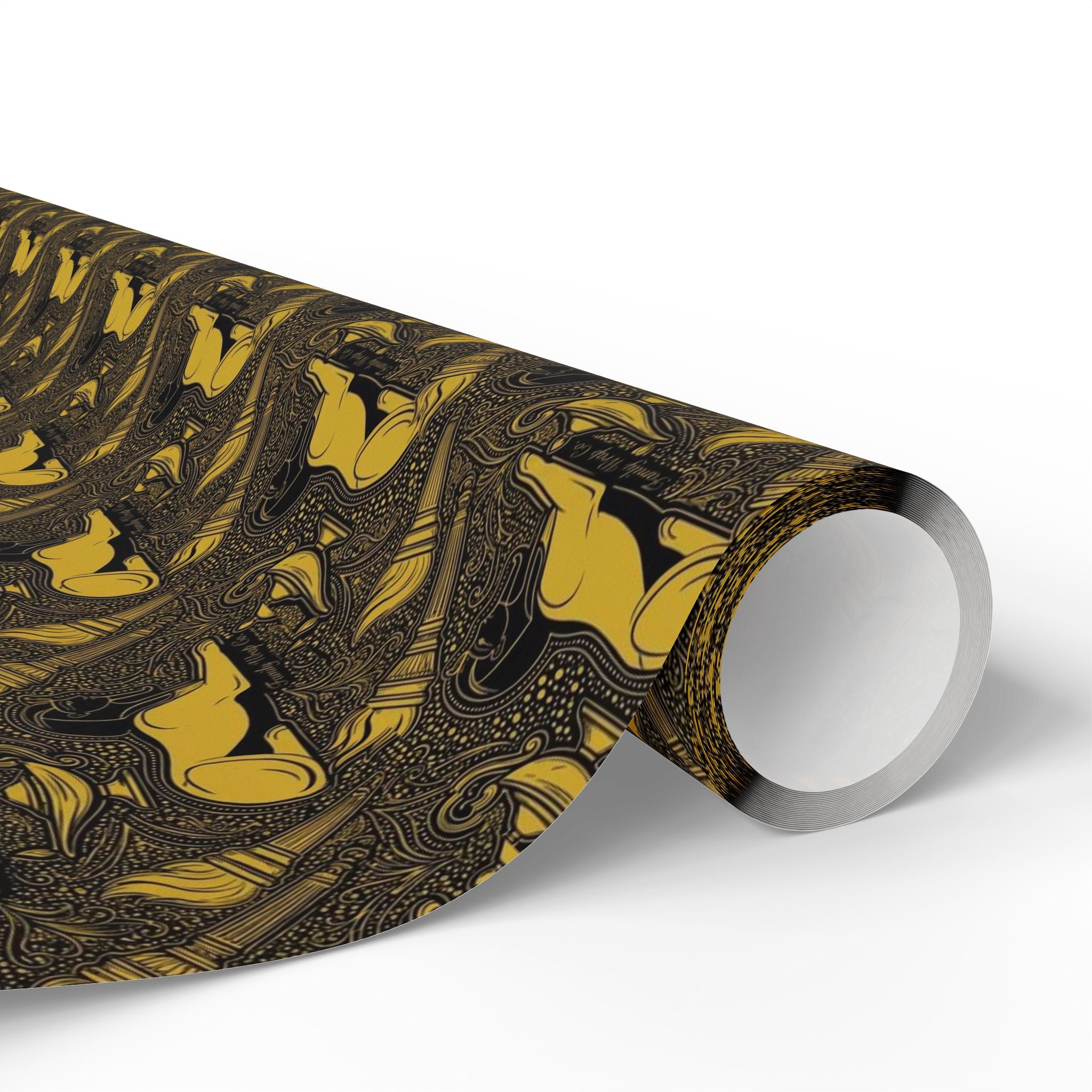 Black & Gold Sphinx Prestige Pattern — African American Gift Wrap by Family Wrap Co.