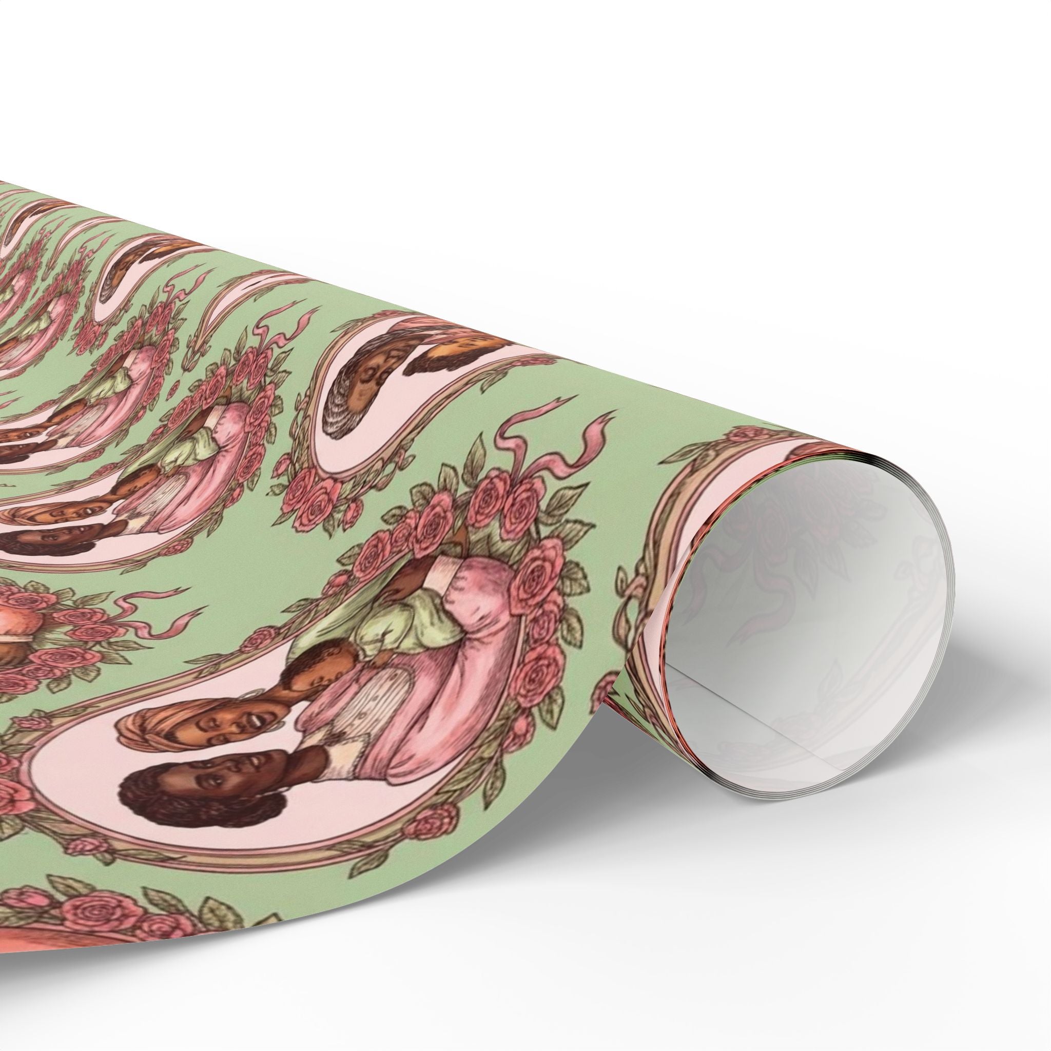 Pink & Green Family Portrait Wrapping Paper — Family Wrap Co.