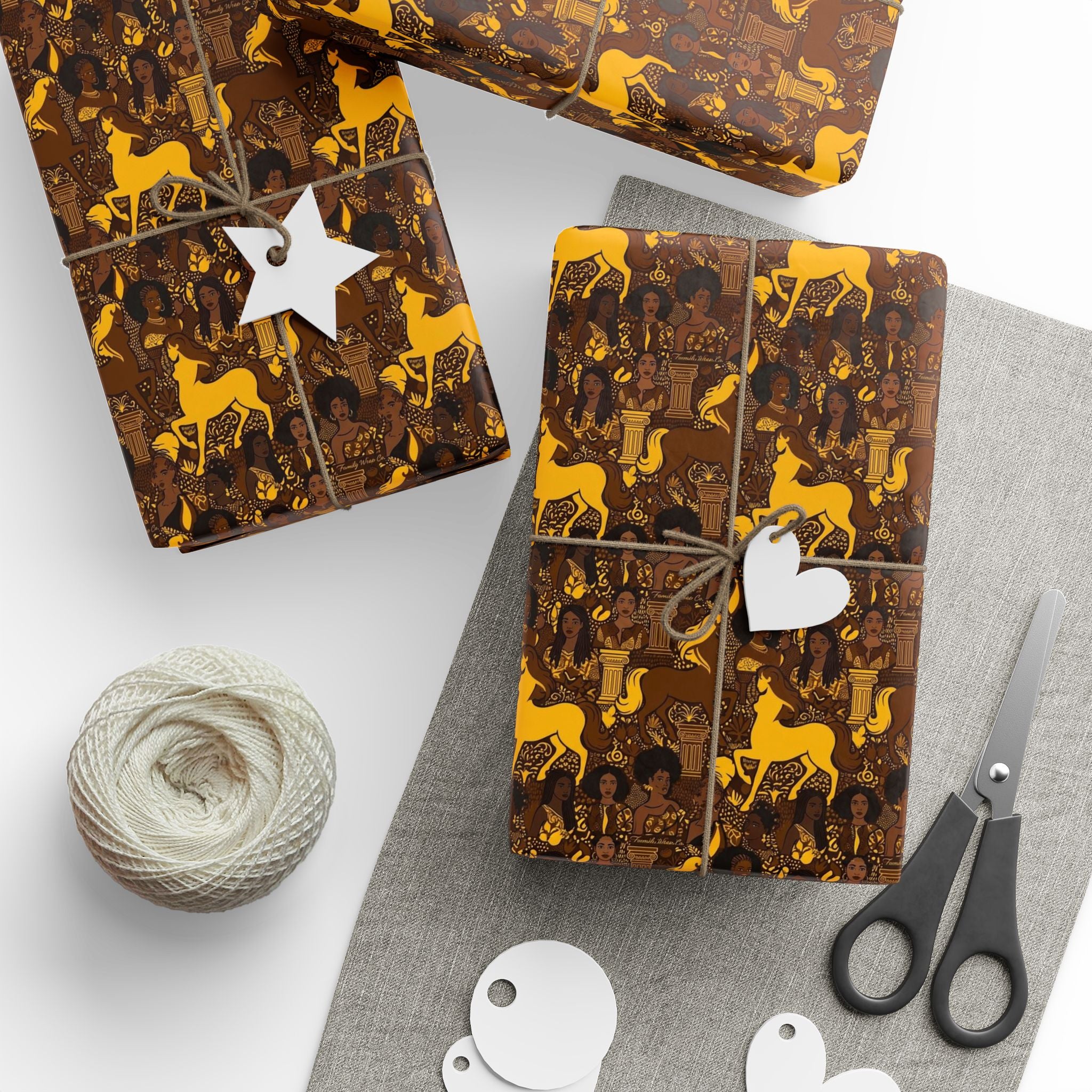 Brown & Gold Heritage Women's Pattern — African American Gift Wrap by Family Wrap Co.