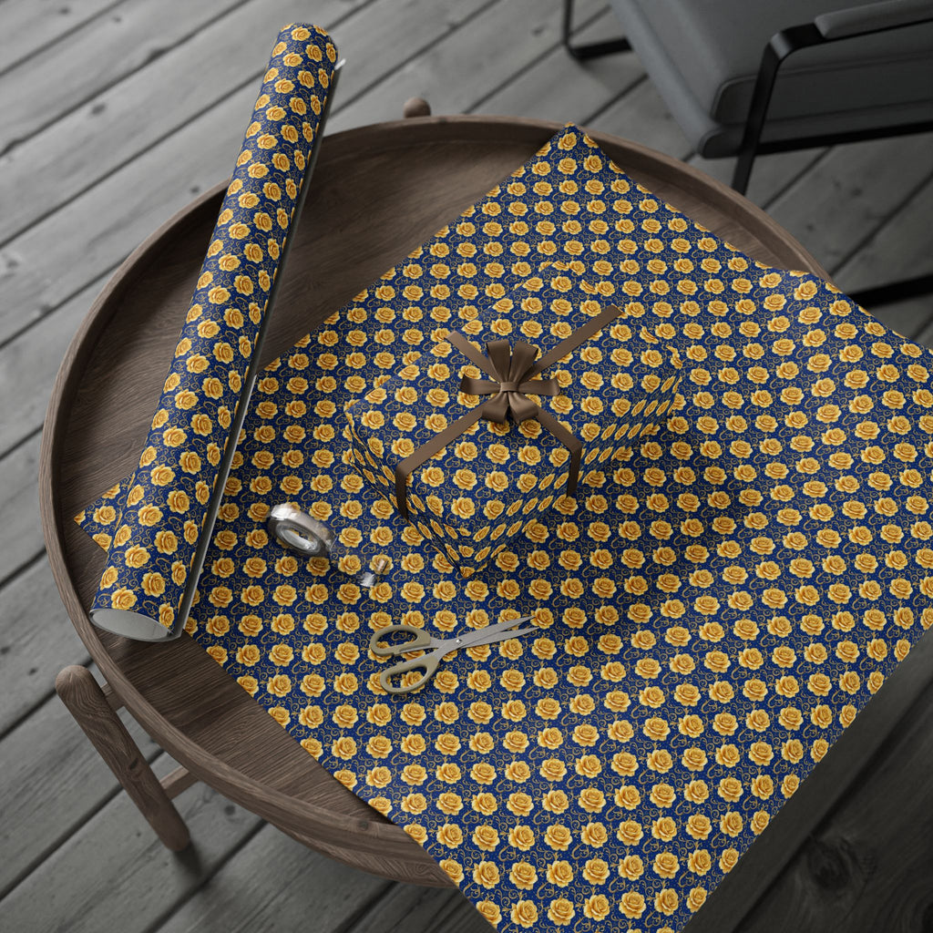 Yellow Tea Rose & Gold Filigree Pattern — African American Gift Wrap by Family Wrap Co.