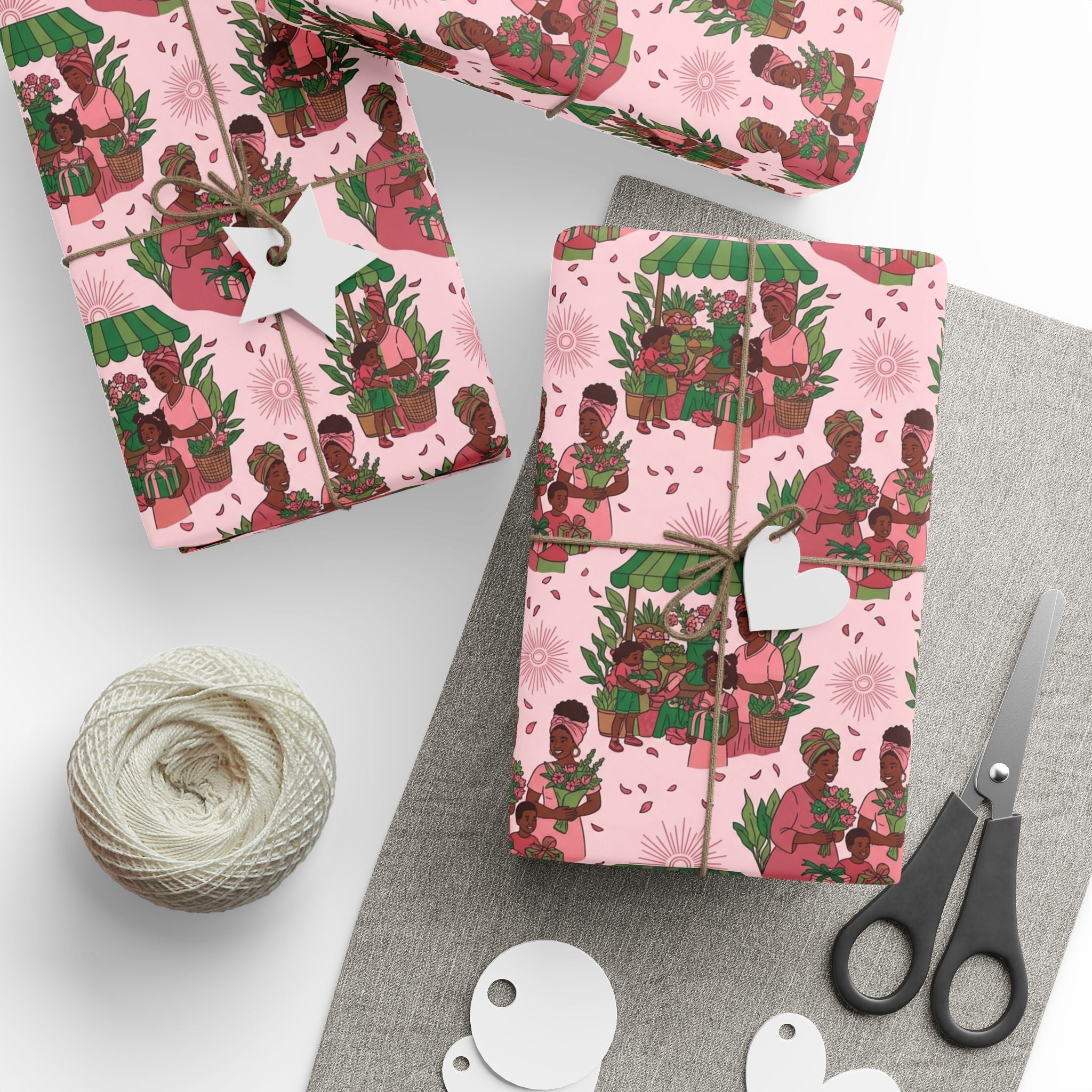 Pink & Green Joyful Market Day Wrapping Paper — Family Wrap Co.
