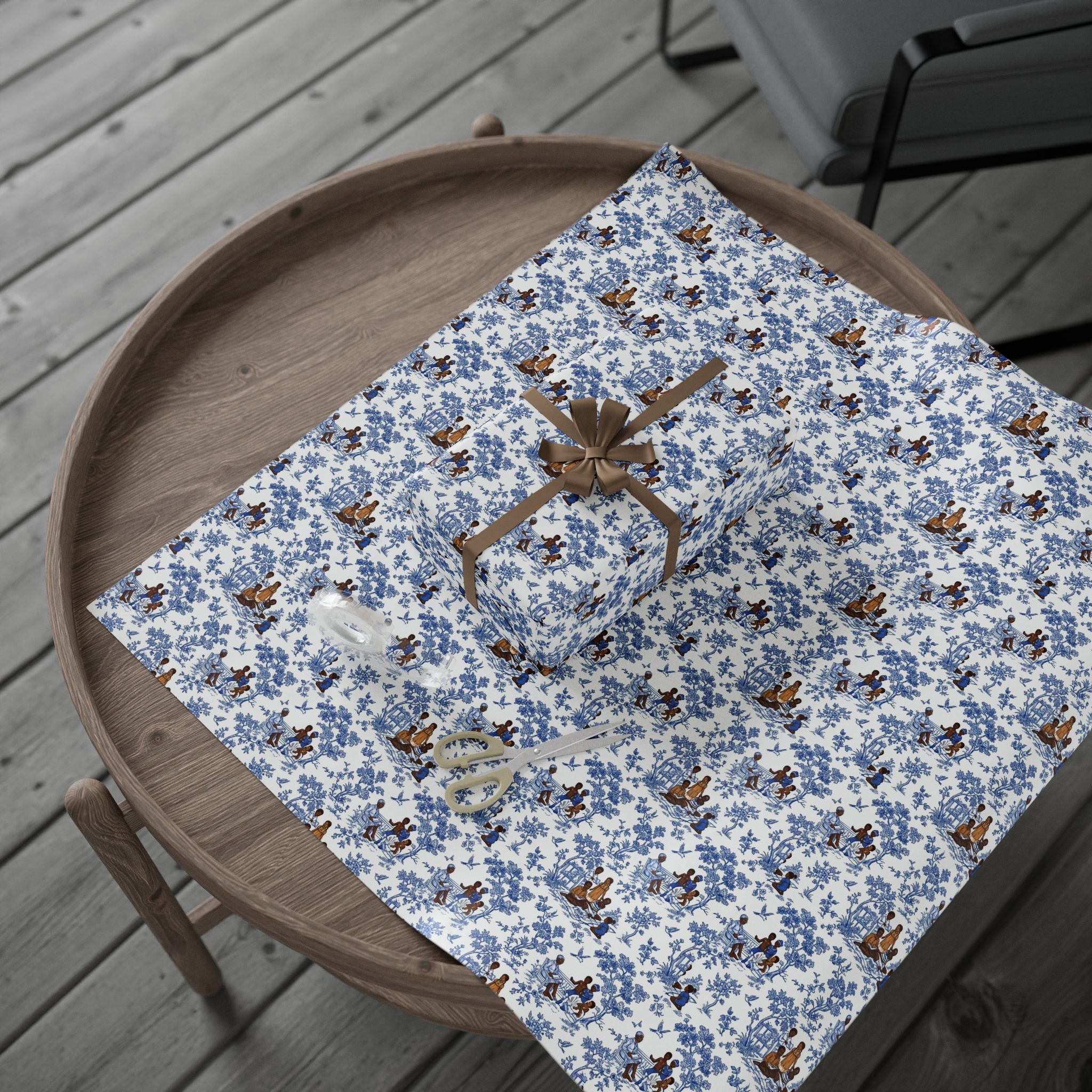Royal Blue & White Toile Heritage Wrapping Paper — Family Wrap Co.