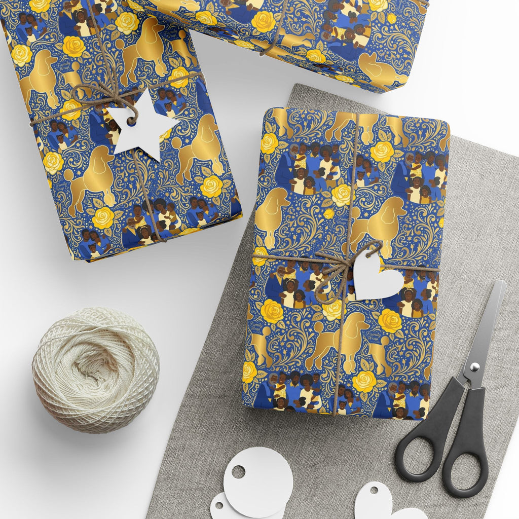 Blue & Gold Family Prestige Wrap — African American Gift Wrap by Family Wrap Co.