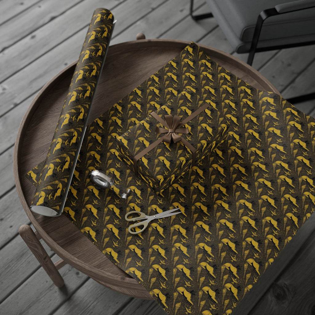 Black & Gold Sphinx Prestige Pattern — African American Gift Wrap by Family Wrap Co.