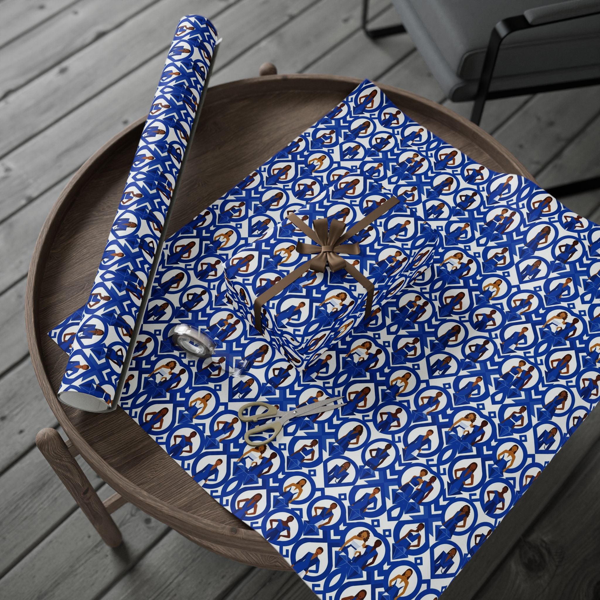Royal Blue & White Geometric Elegance Wrapping Paper — Family Wrap Co.