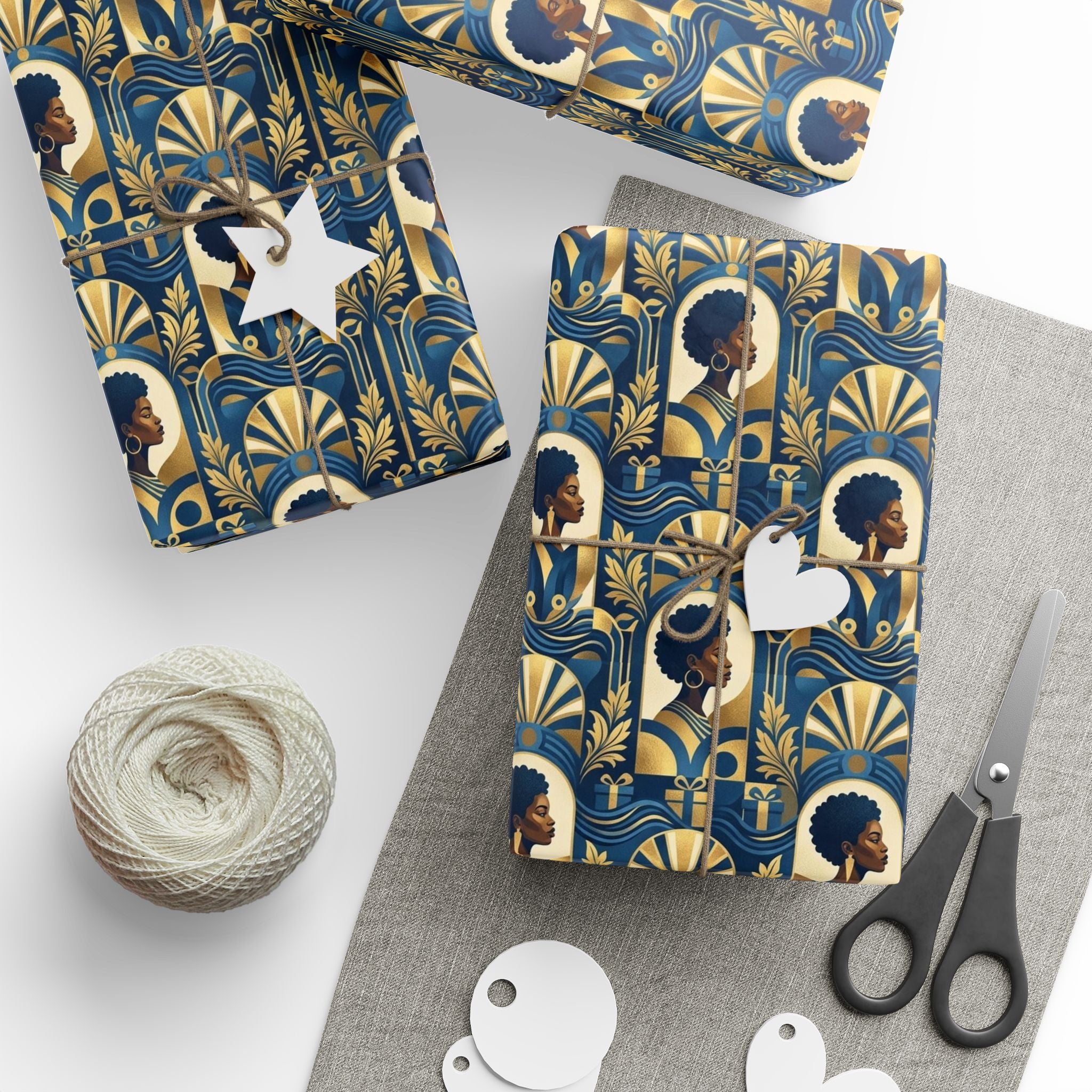 Blue & Gold Modern Muse Mosaic Wrapping Paper — Family Wrap Co.