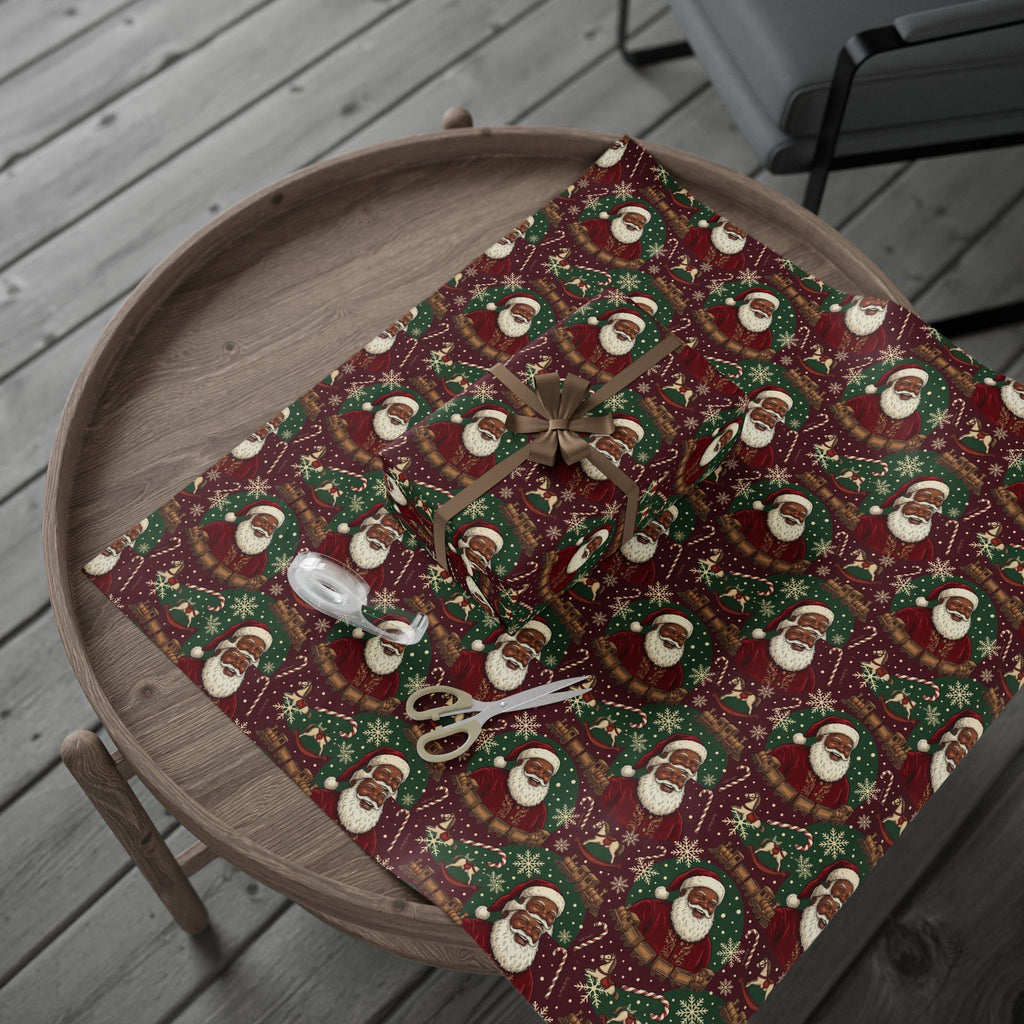 Jolly Black Santa Workshop Pattern — African American Gift Wrap by Family Wrap Co.