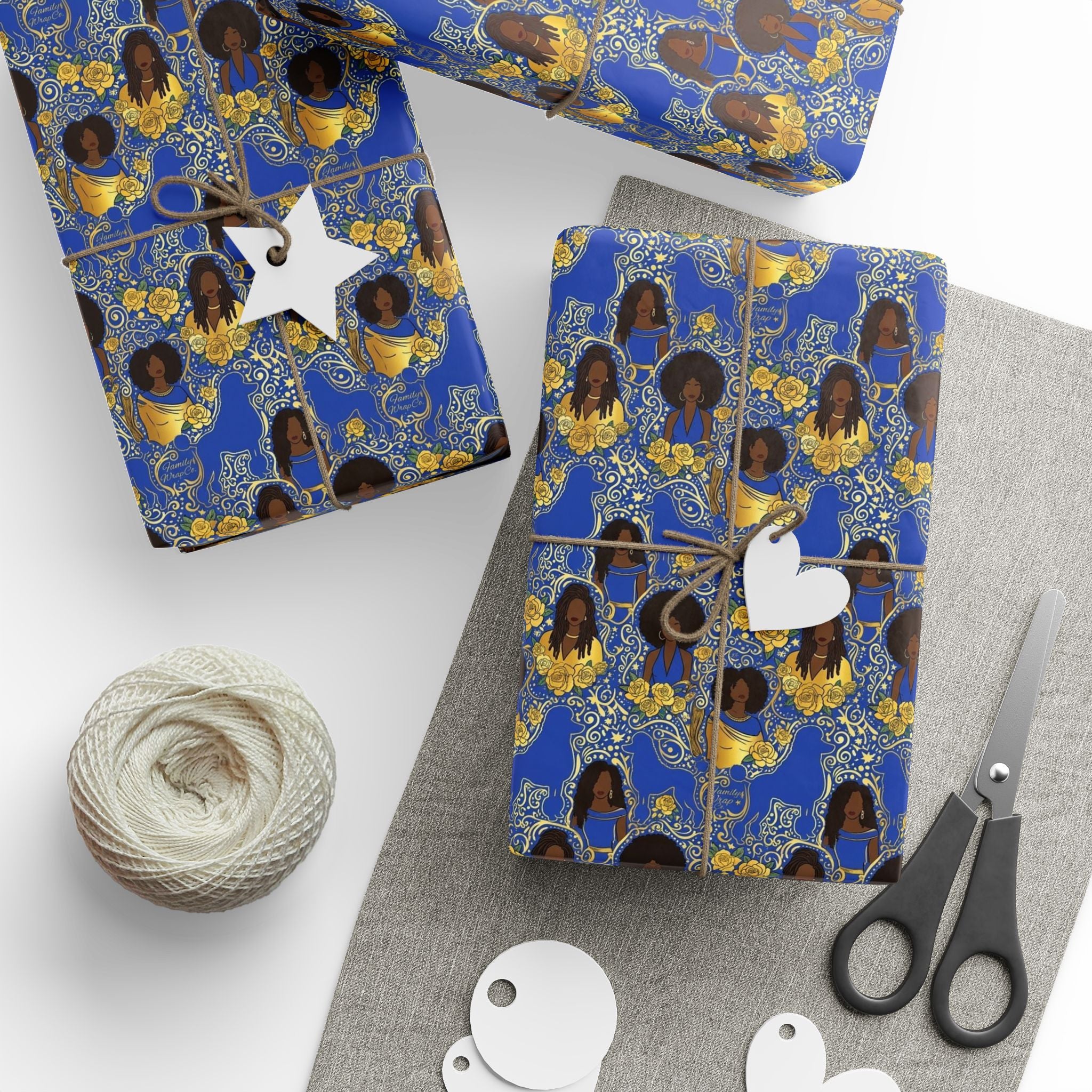 Blue & Gold Glamour Women's Collection — African American Gift Wrap by Family Wrap Co.