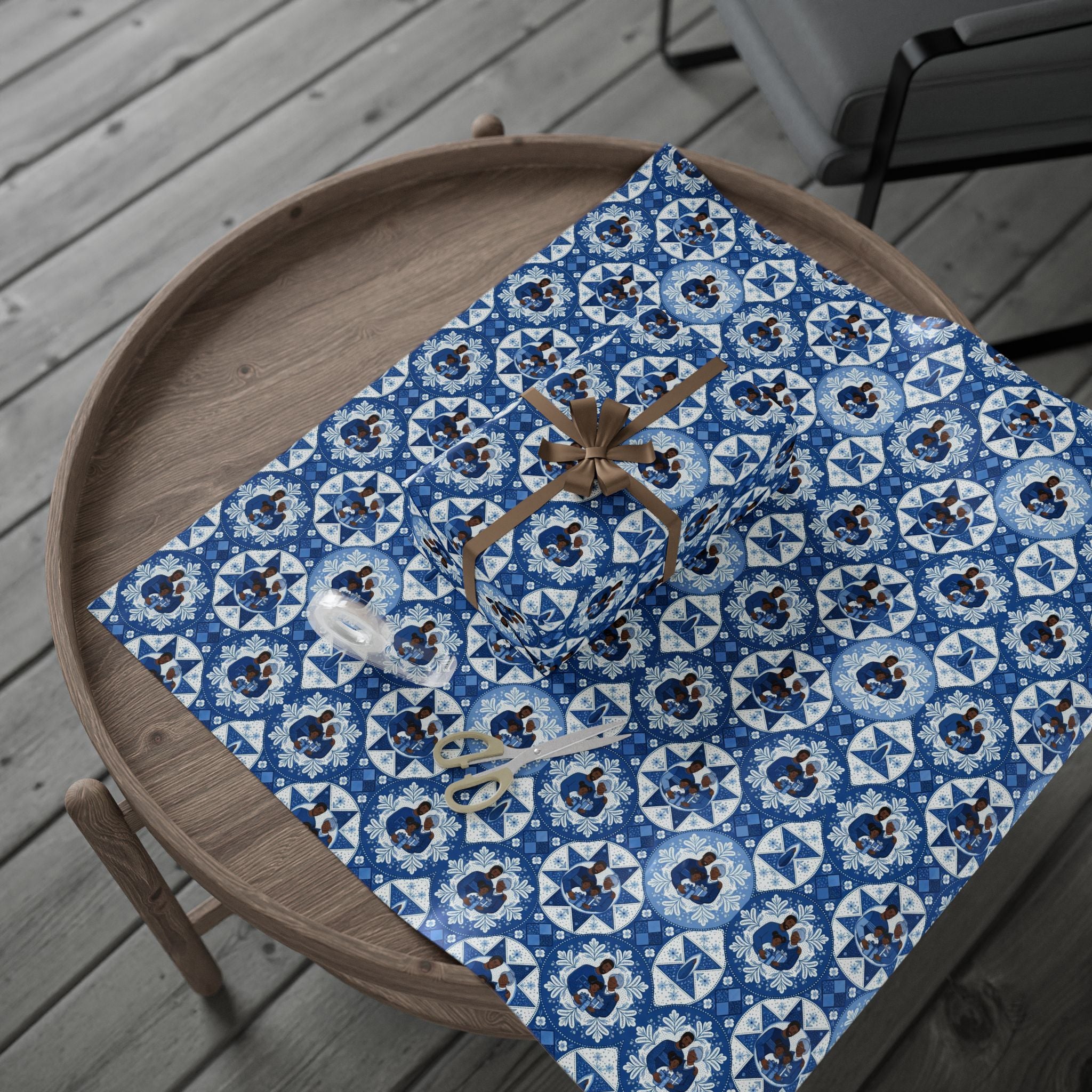 Royal Blue & White Snowflake Quilt Wrapping Paper — Family Wrap Co.