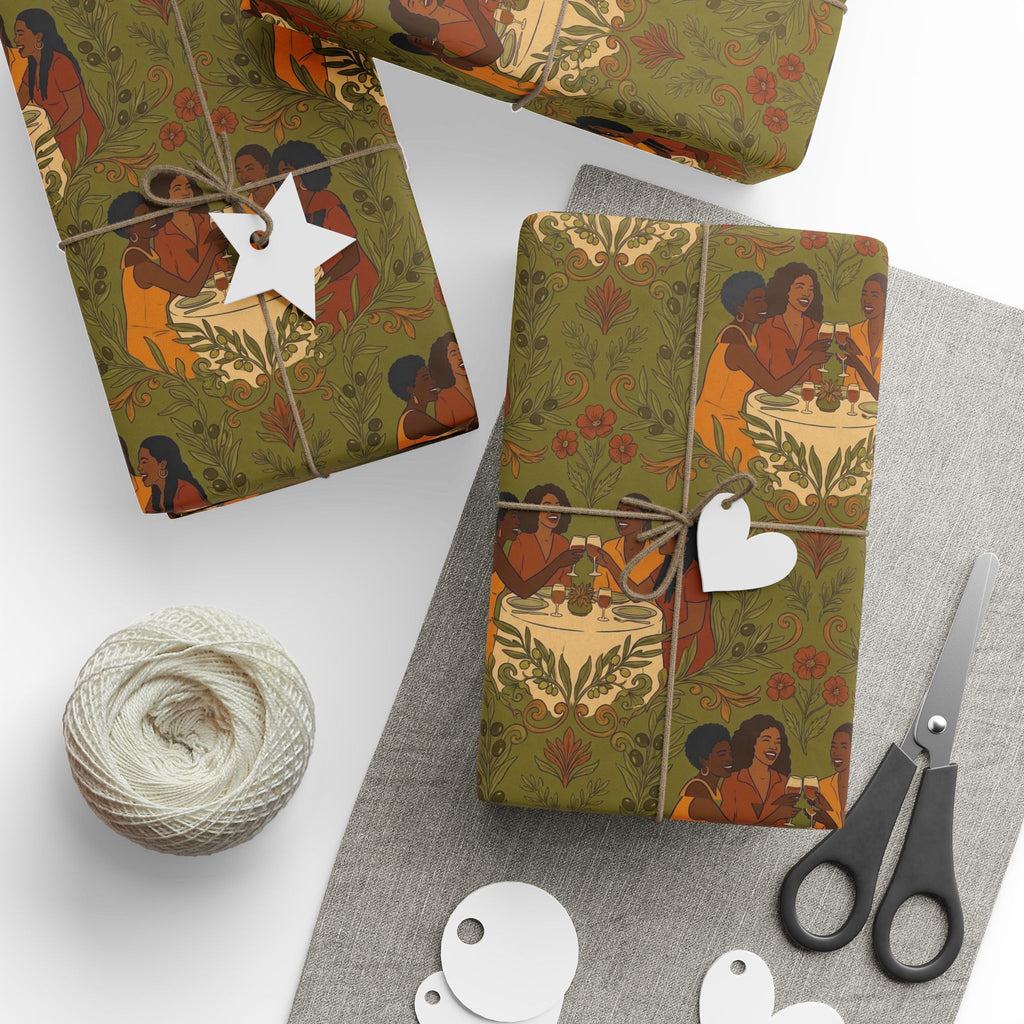 Friends Brunch Gathering — Earth Tone Elegance Wrapping Paper — Family Wrap Co.