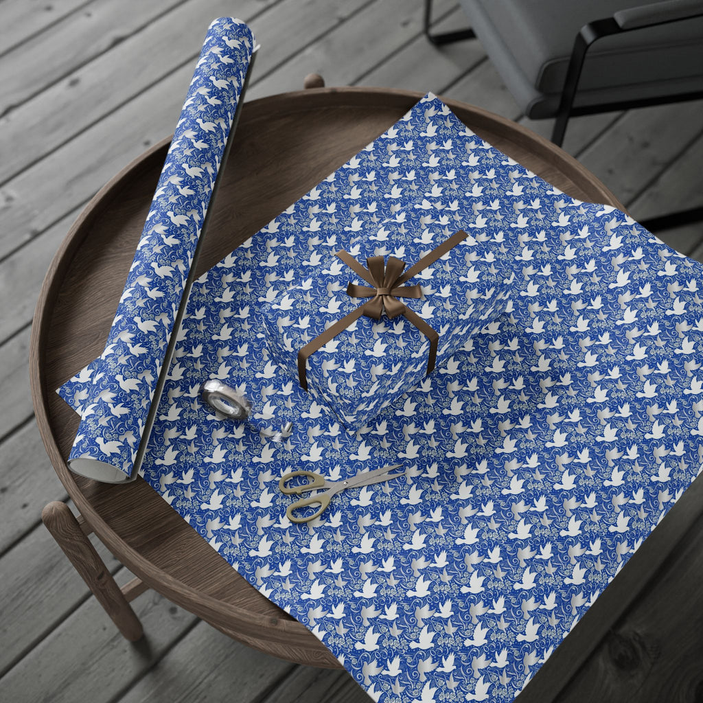 Royal Blue & White Dove Pattern — African American Gift Wrap by Family Wrap Co.