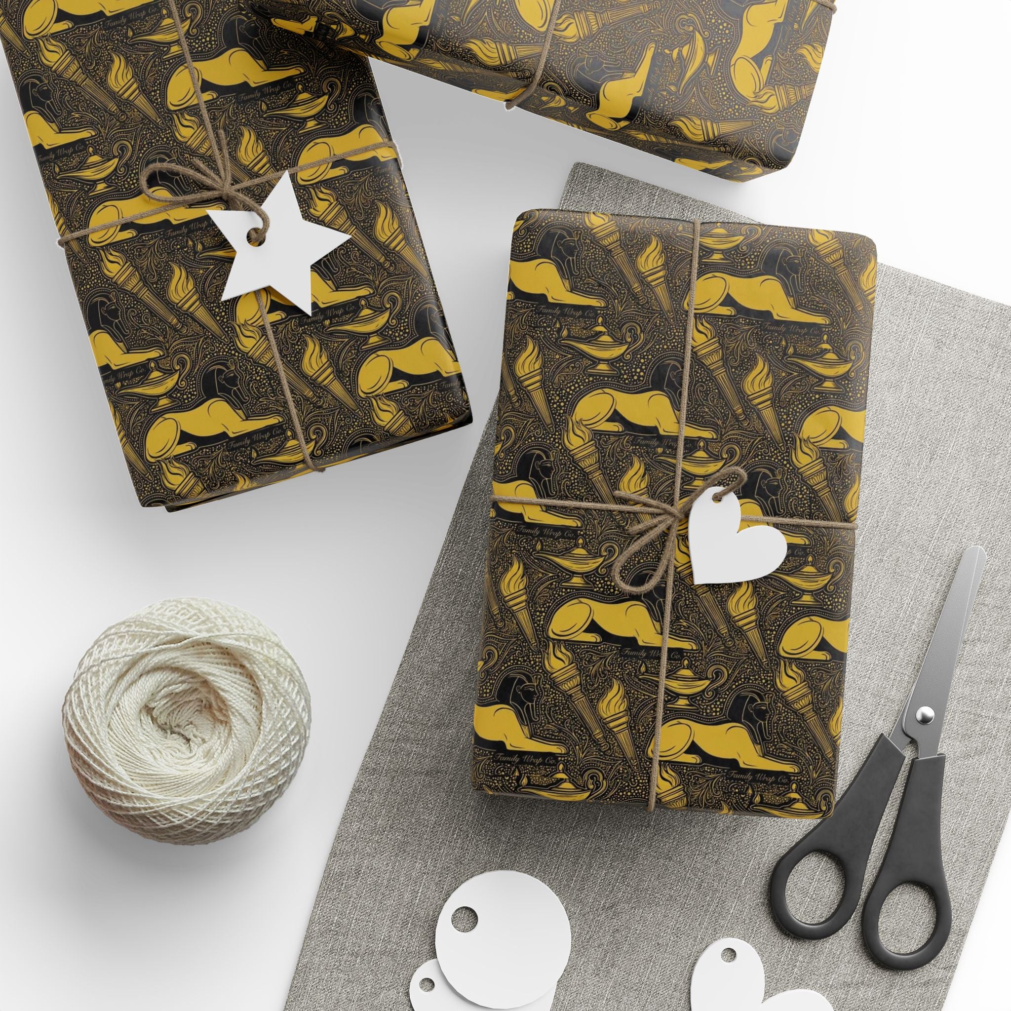Black & Gold Sphinx Prestige Pattern — African American Gift Wrap by Family Wrap Co.