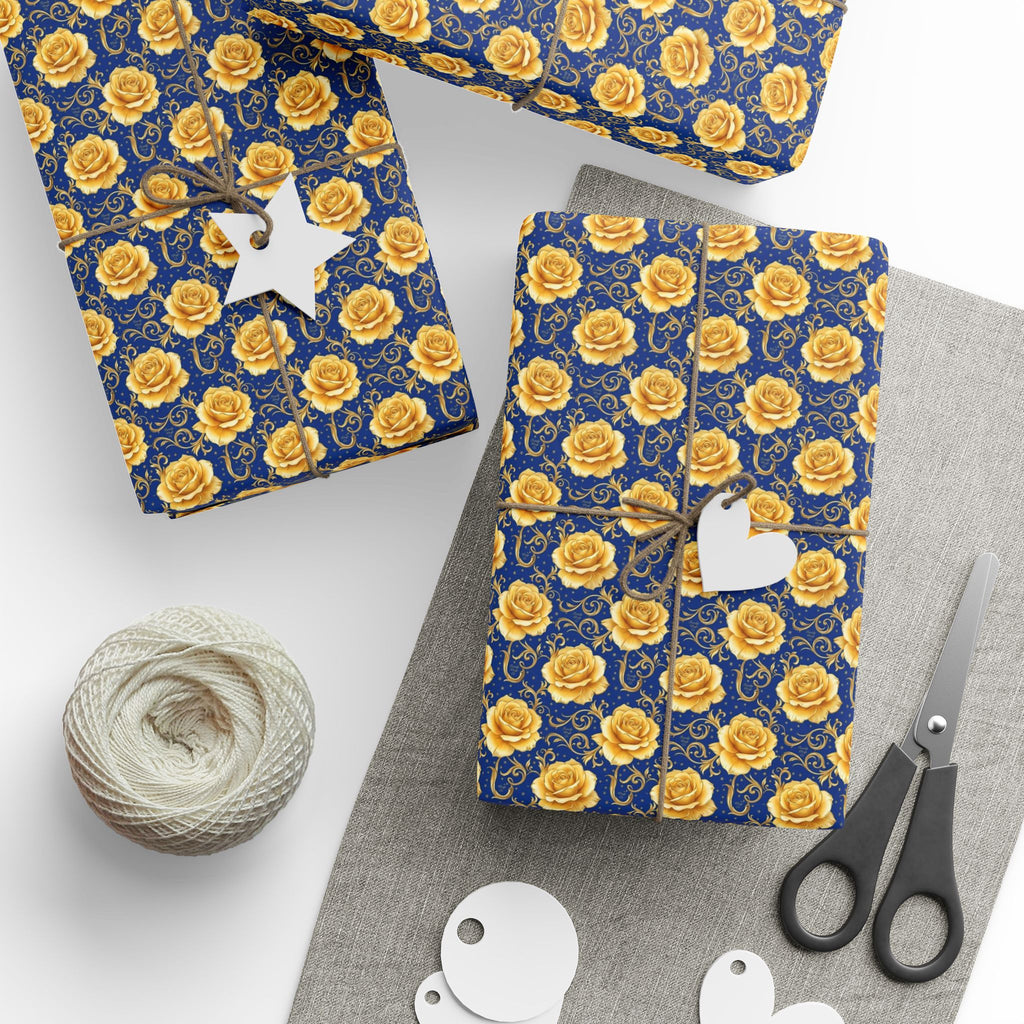 Yellow Tea Rose & Gold Filigree Pattern — African American Gift Wrap by Family Wrap Co.