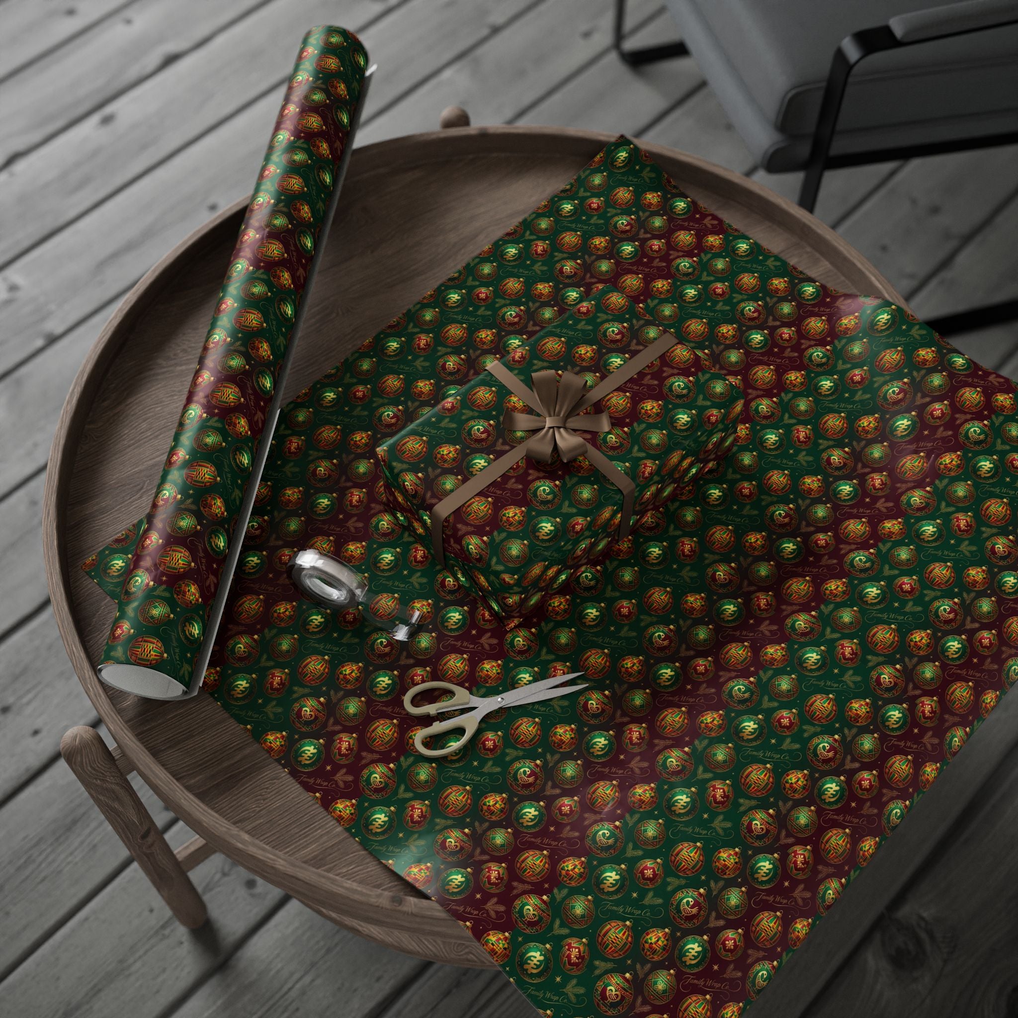 Golden Afrocentric Ornament Pattern — African American Gift Wrap by Family Wrap Co.