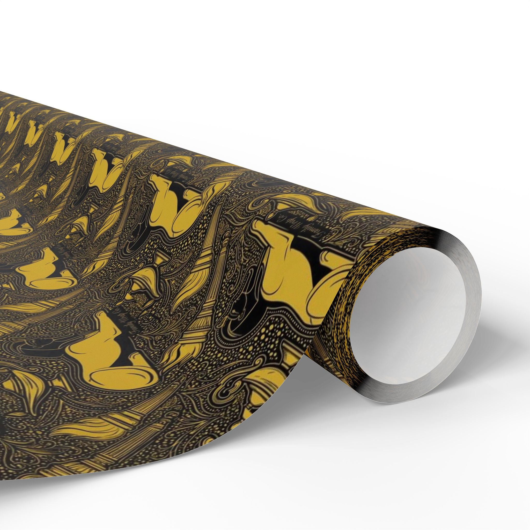 Black & Gold Sphinx Prestige Pattern — African American Gift Wrap by Family Wrap Co.