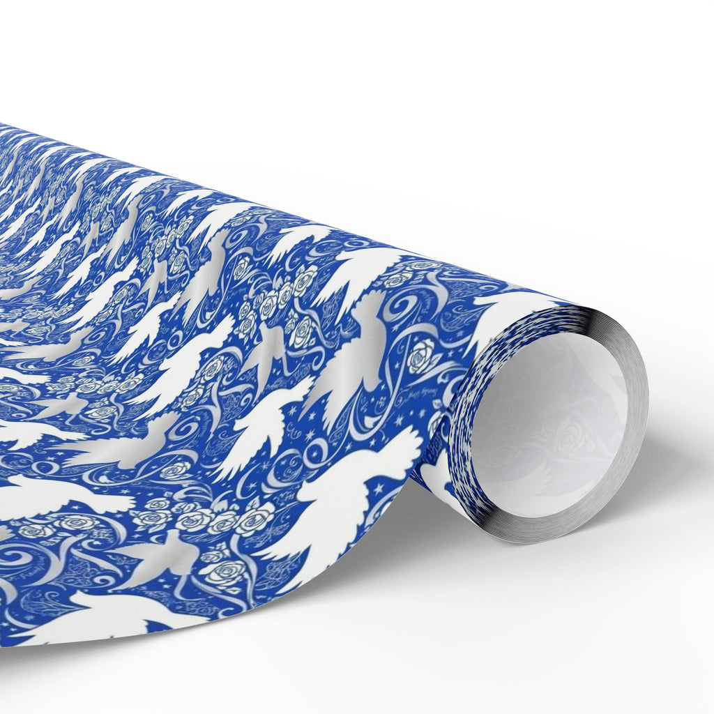 Royal Blue & White Dove Pattern — African American Gift Wrap by Family Wrap Co.