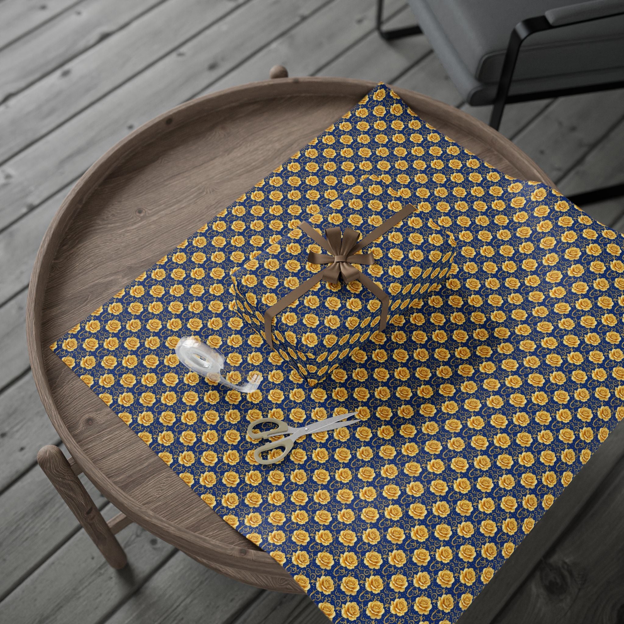 Yellow Tea Rose & Gold Filigree Pattern — African American Gift Wrap by Family Wrap Co.