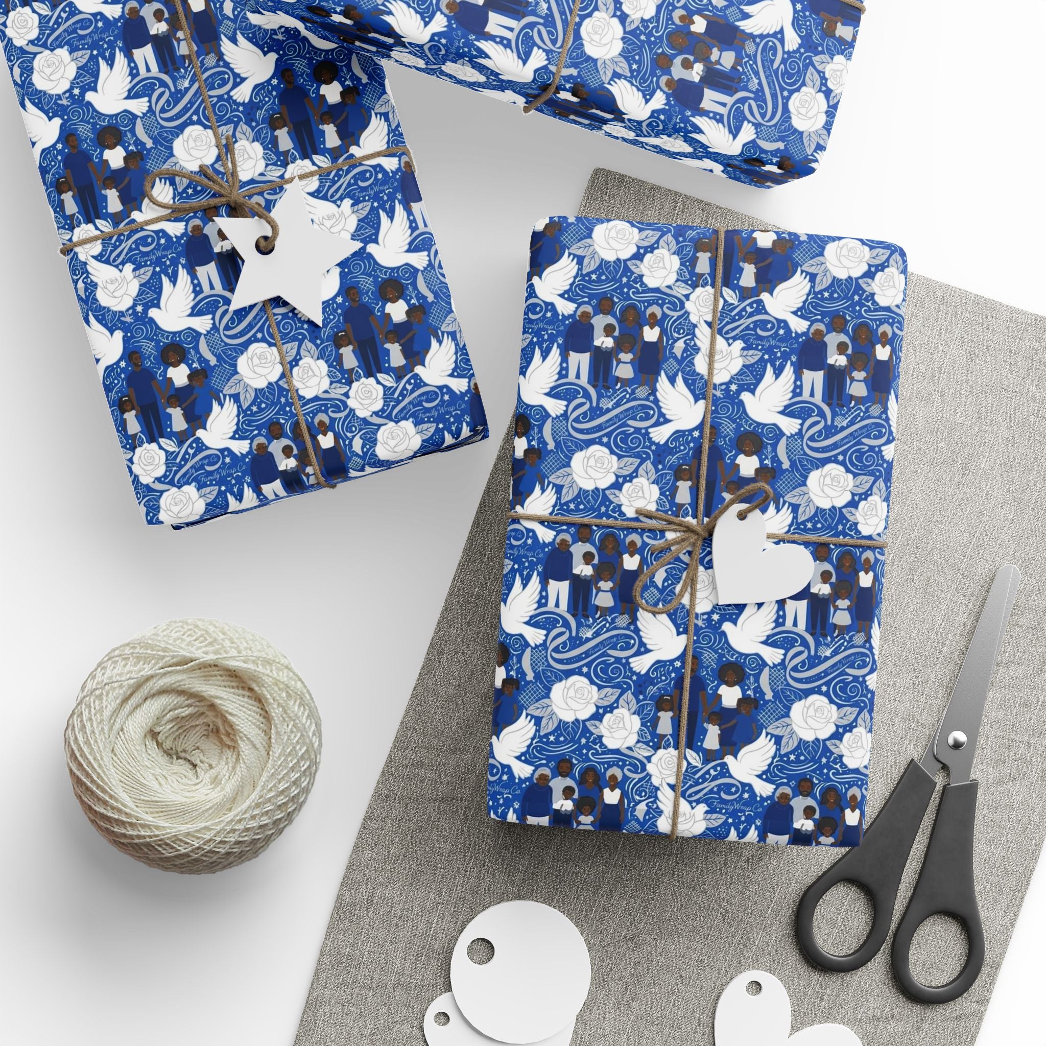 Blue & White Grace Family Collection — African American Gift Wrap by Family Wrap Co.