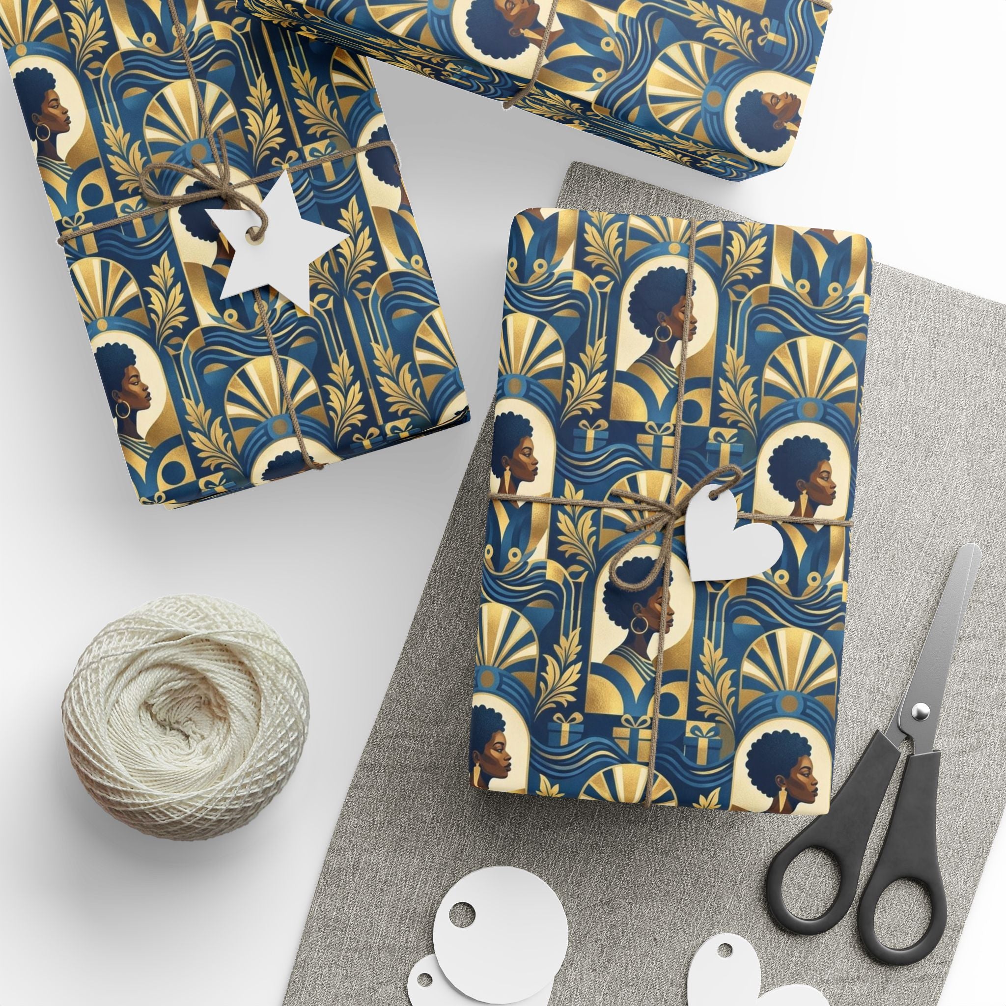 Blue & Gold Modern Muse Mosaic Wrapping Paper — Family Wrap Co.