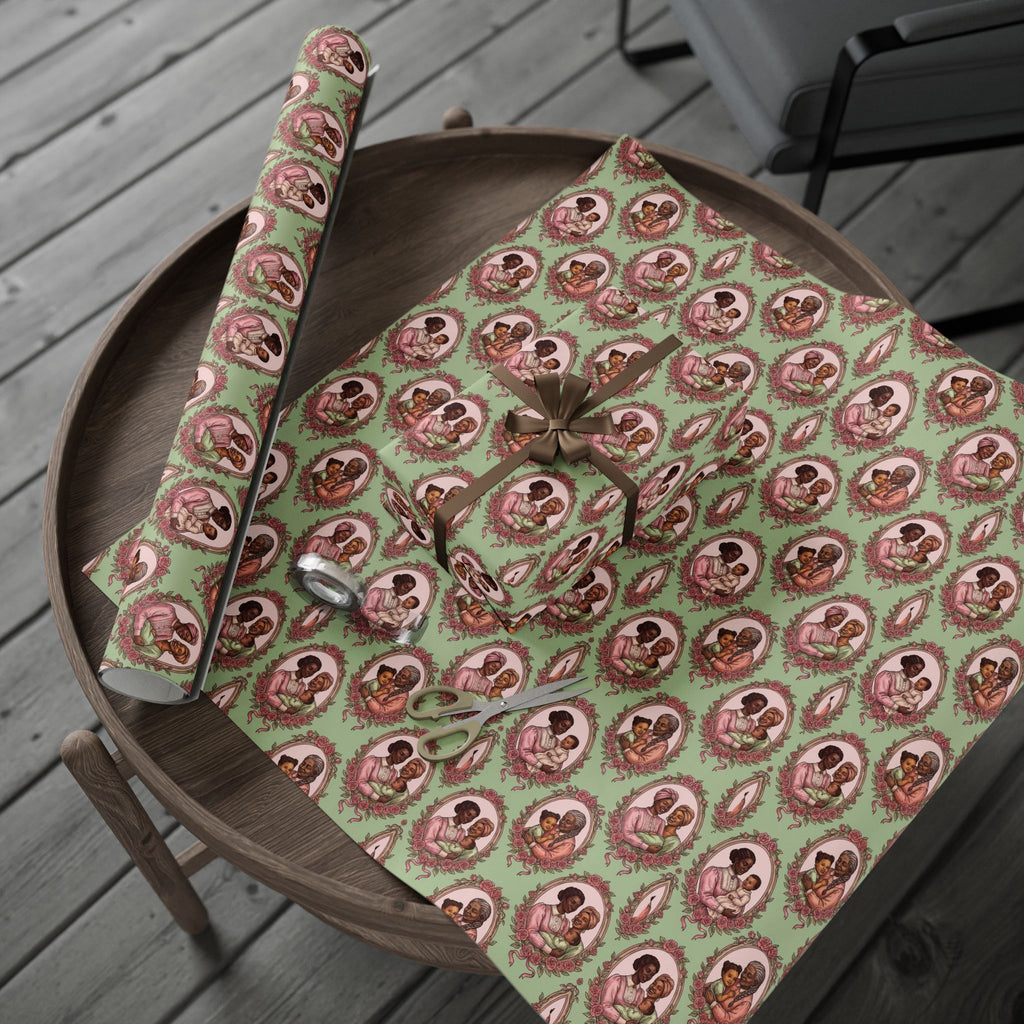 Pink & Green Family Portrait Wrapping Paper — Family Wrap Co.