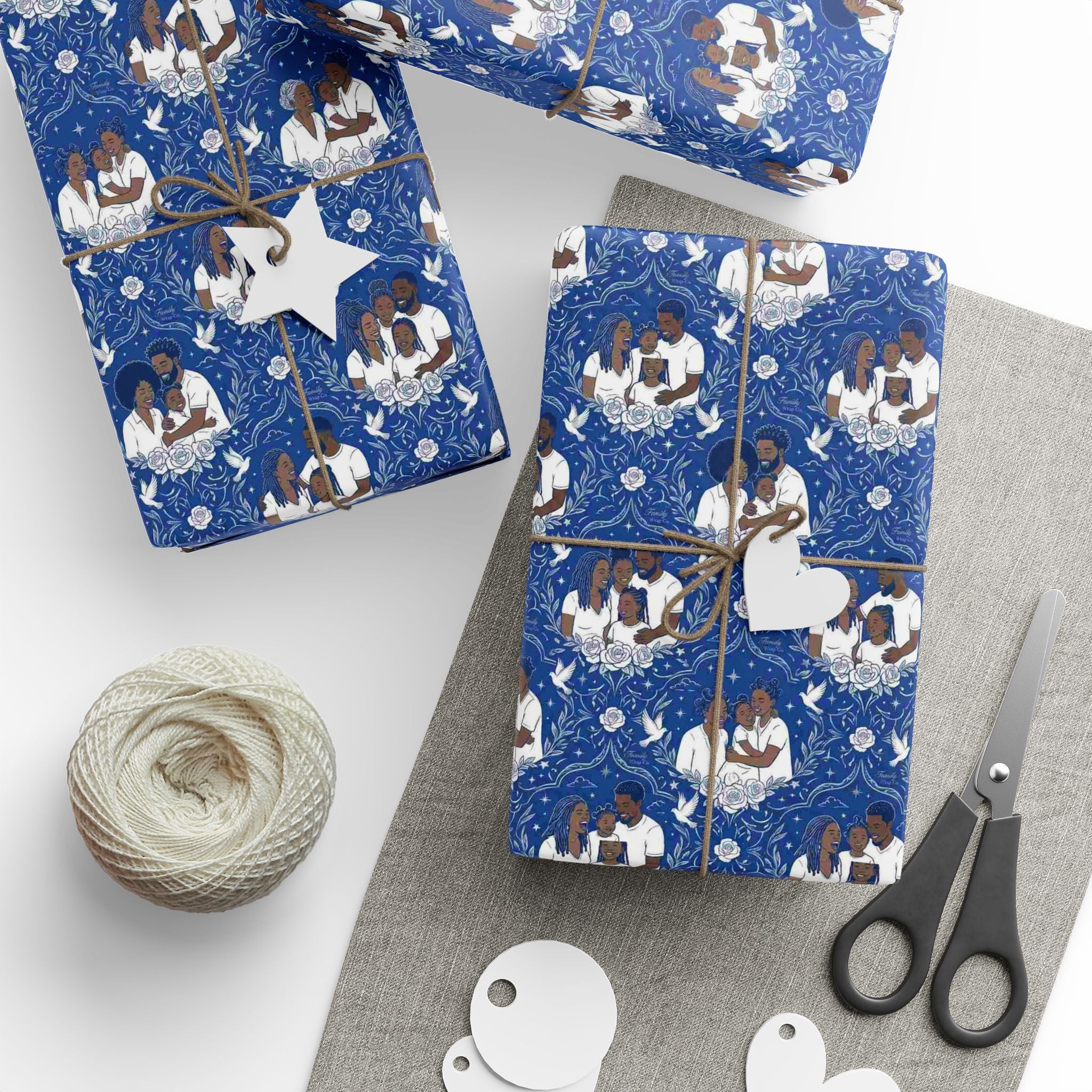 Star Rise Families of Light — Royal Blue & Silver Celestial Wrapping Paper — Family Wrap Co.