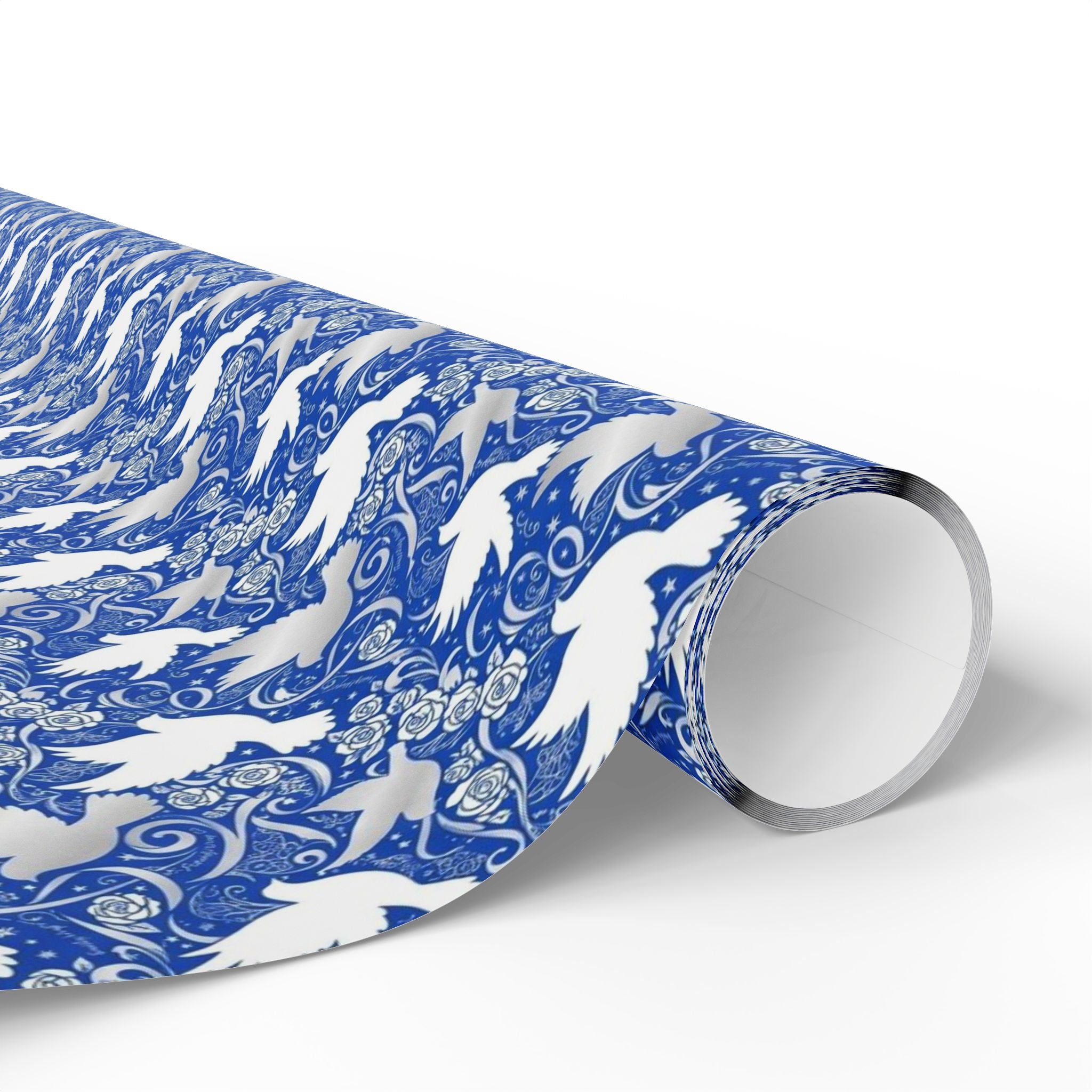 Royal Blue & White Dove Pattern — African American Gift Wrap by Family Wrap Co.