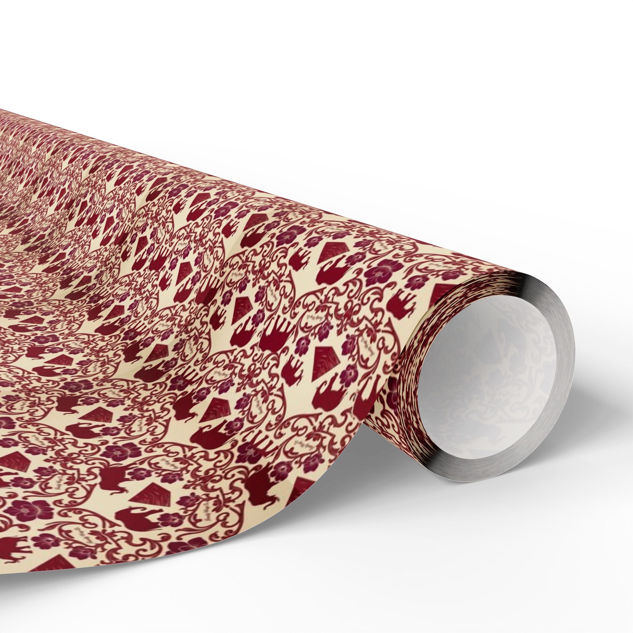 Crimson & Cream Elephant Reign -- Heritage in Bloom — African American Gift Wrap by Family Wrap Co.