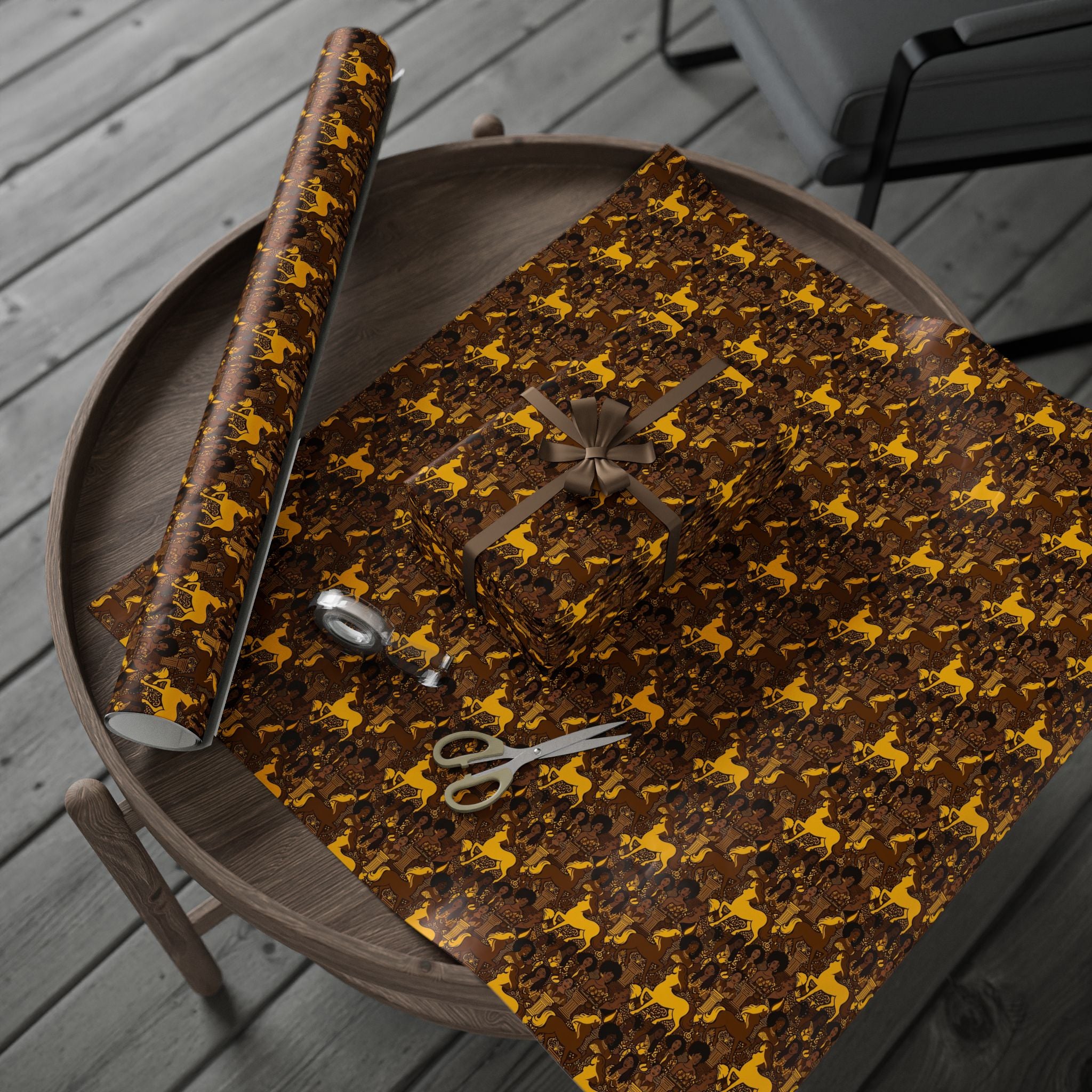 Brown & Gold Heritage Women's Pattern — African American Gift Wrap by Family Wrap Co.
