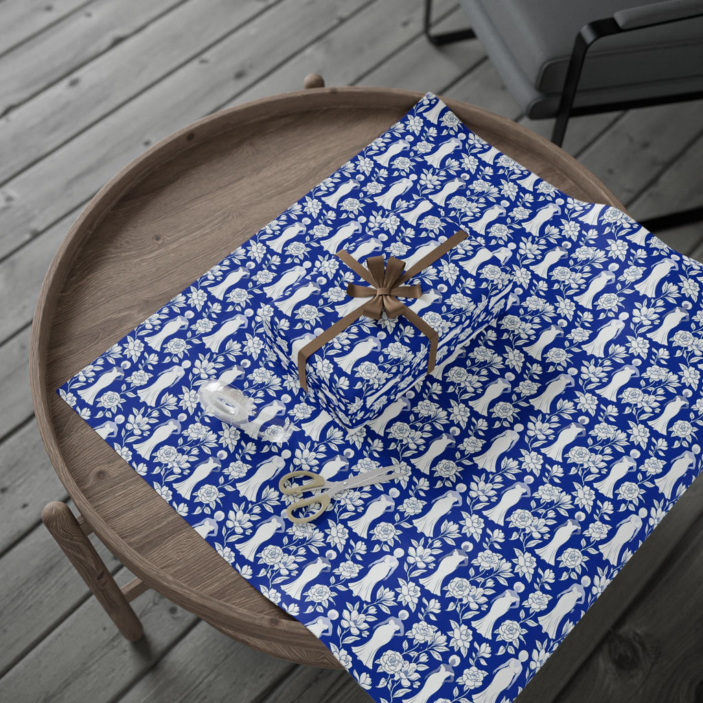Royal Blue & White Floral Silhouettes Wrapping Paper — Family Wrap Co.