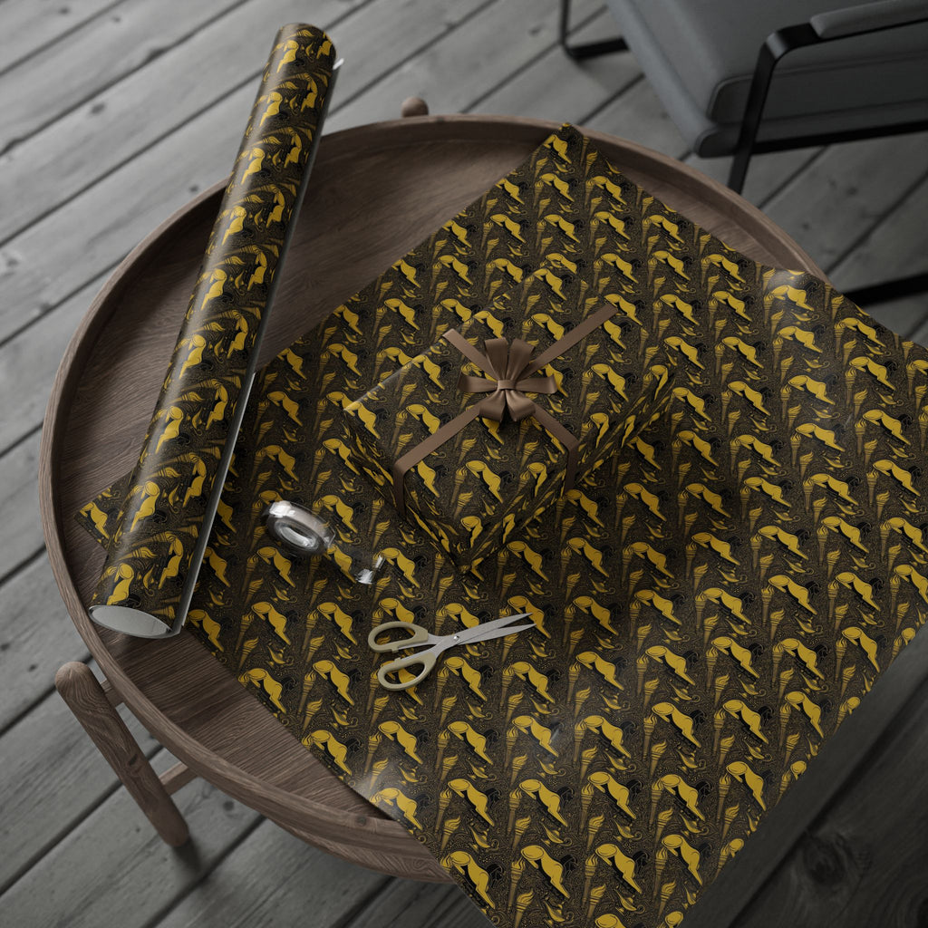 Black & Gold Sphinx Prestige Pattern — African American Gift Wrap by Family Wrap Co.