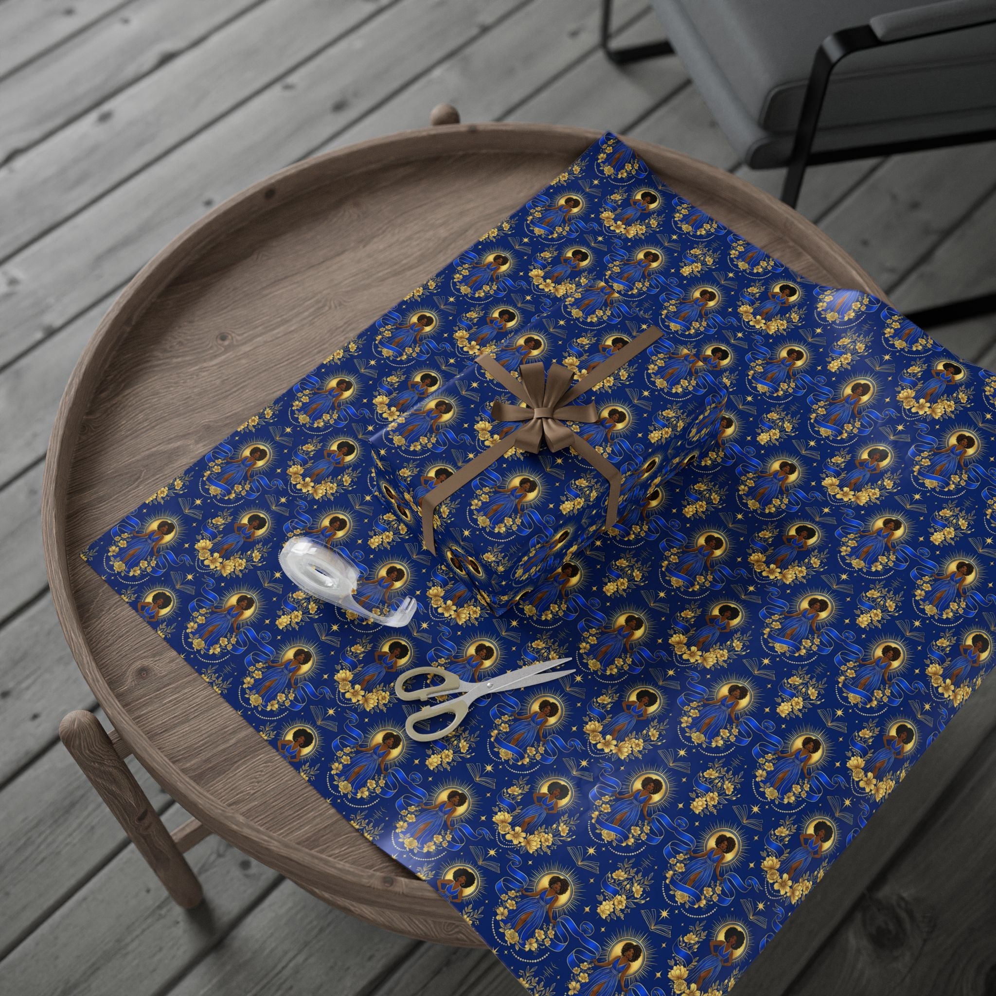 Blue & Gold Radiant Wisdom Wrapping Paper — Family Wrap Co.