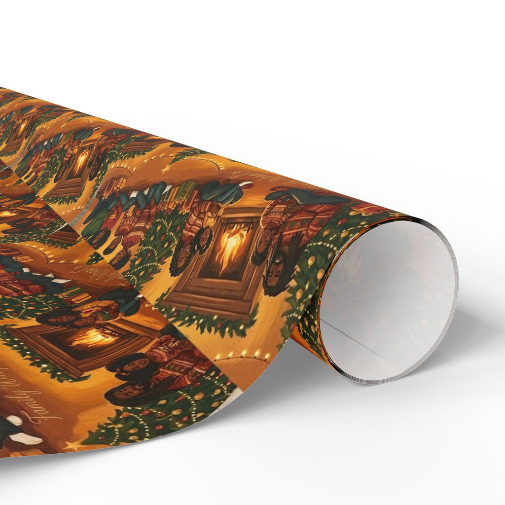 Cozy Family Christmas Gathering Pattern — African American Gift Wrap by Family Wrap Co.