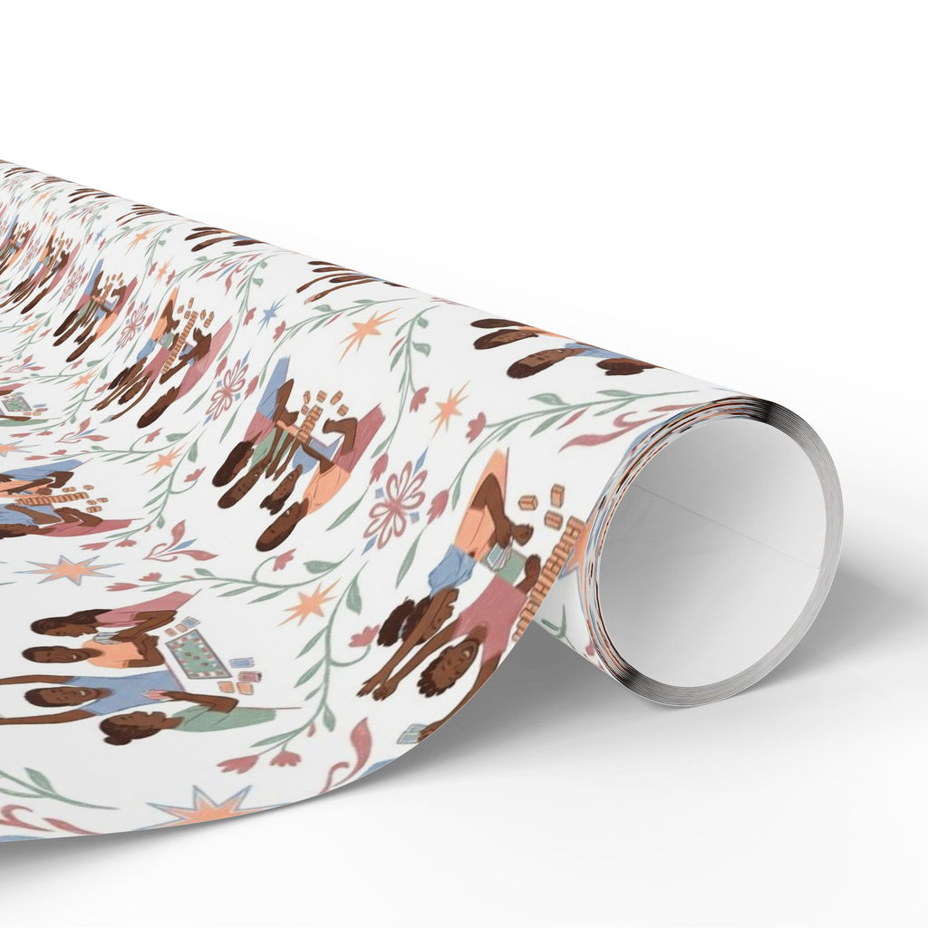 Family Game Night — Dusty Rose & Powder Blue Wrapping Paper — Family Wrap Co.