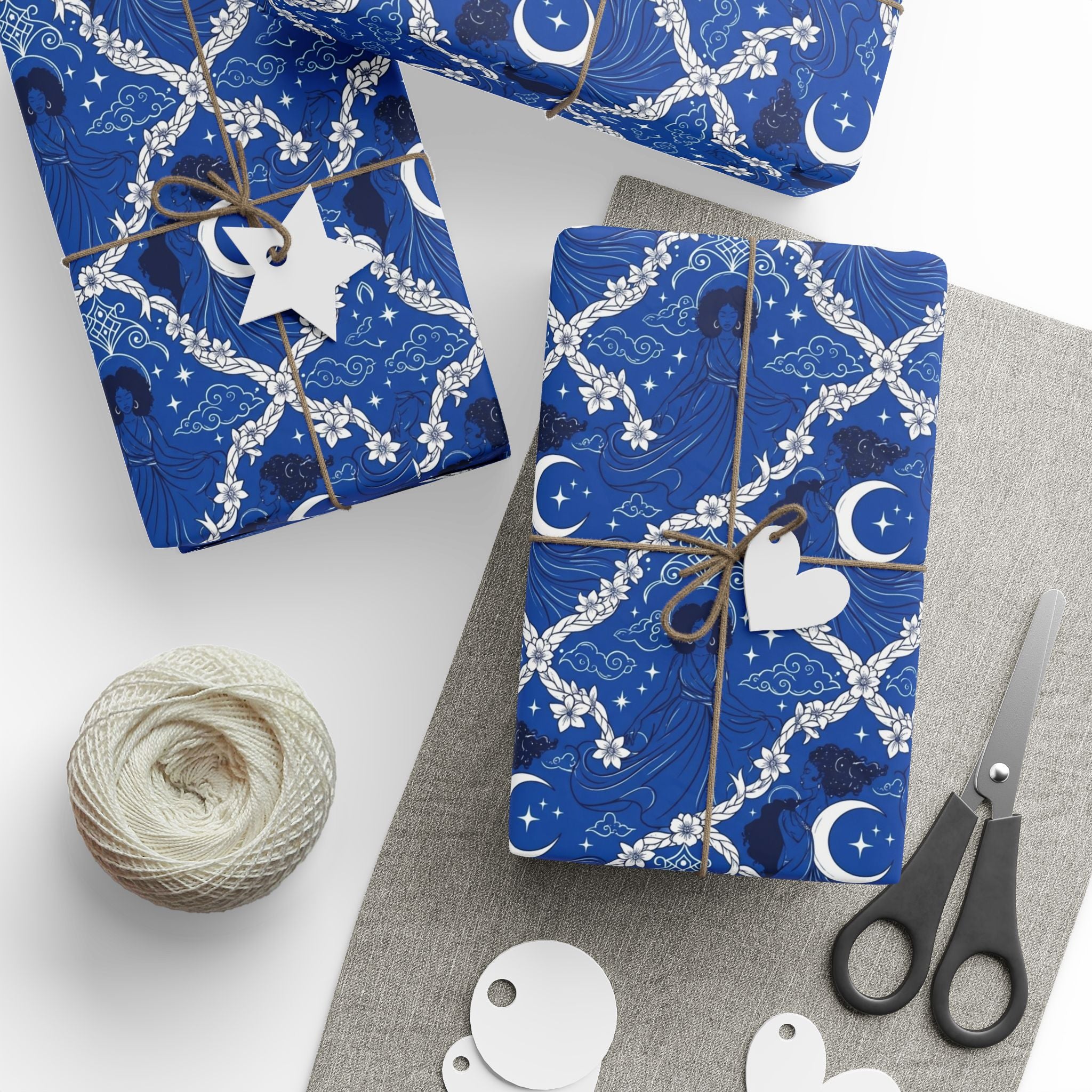 Royal Blue & White Celestial Sisters Gift Wrap — Family Wrap Co.