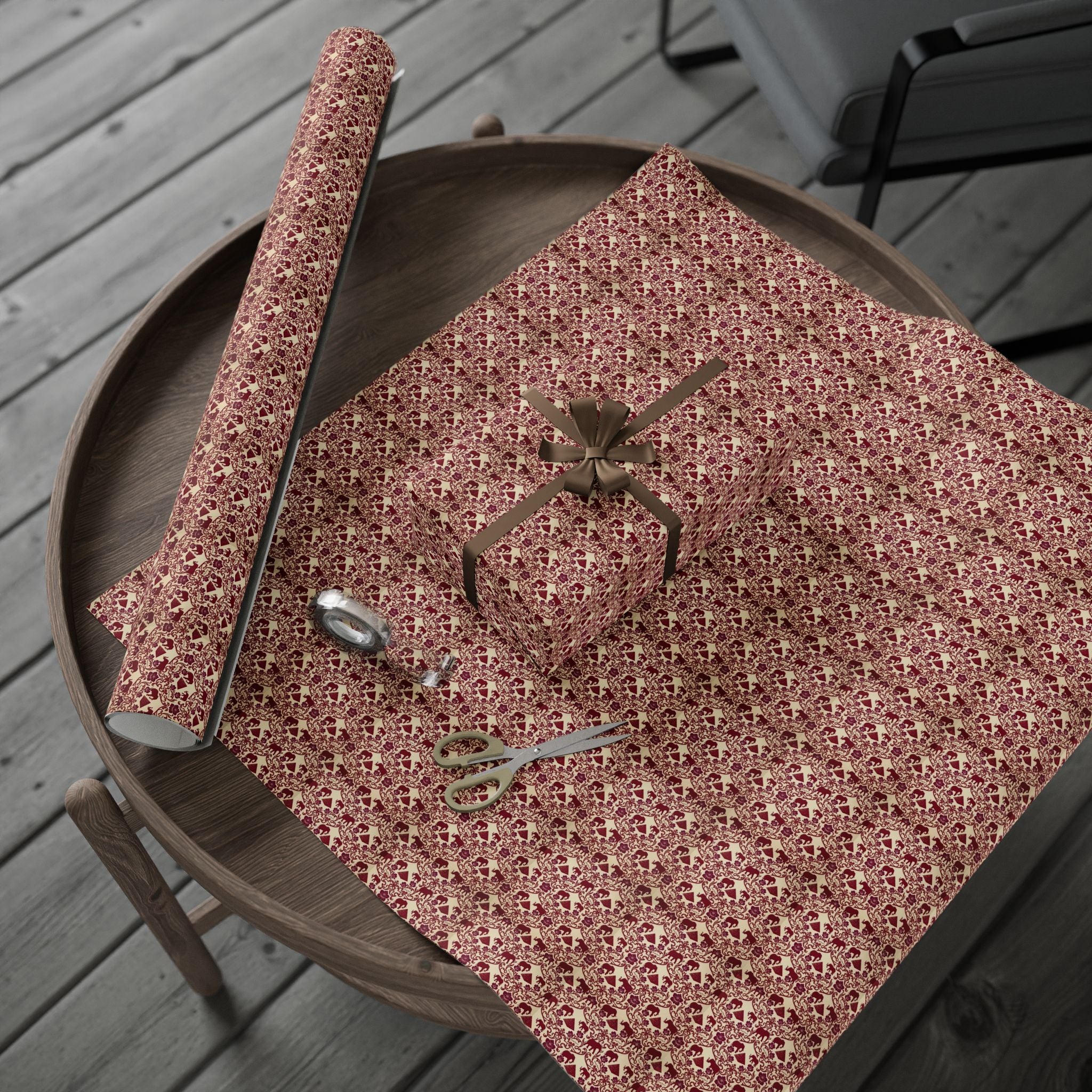 Crimson & Cream Elephant Reign -- Heritage in Bloom — African American Gift Wrap by Family Wrap Co.