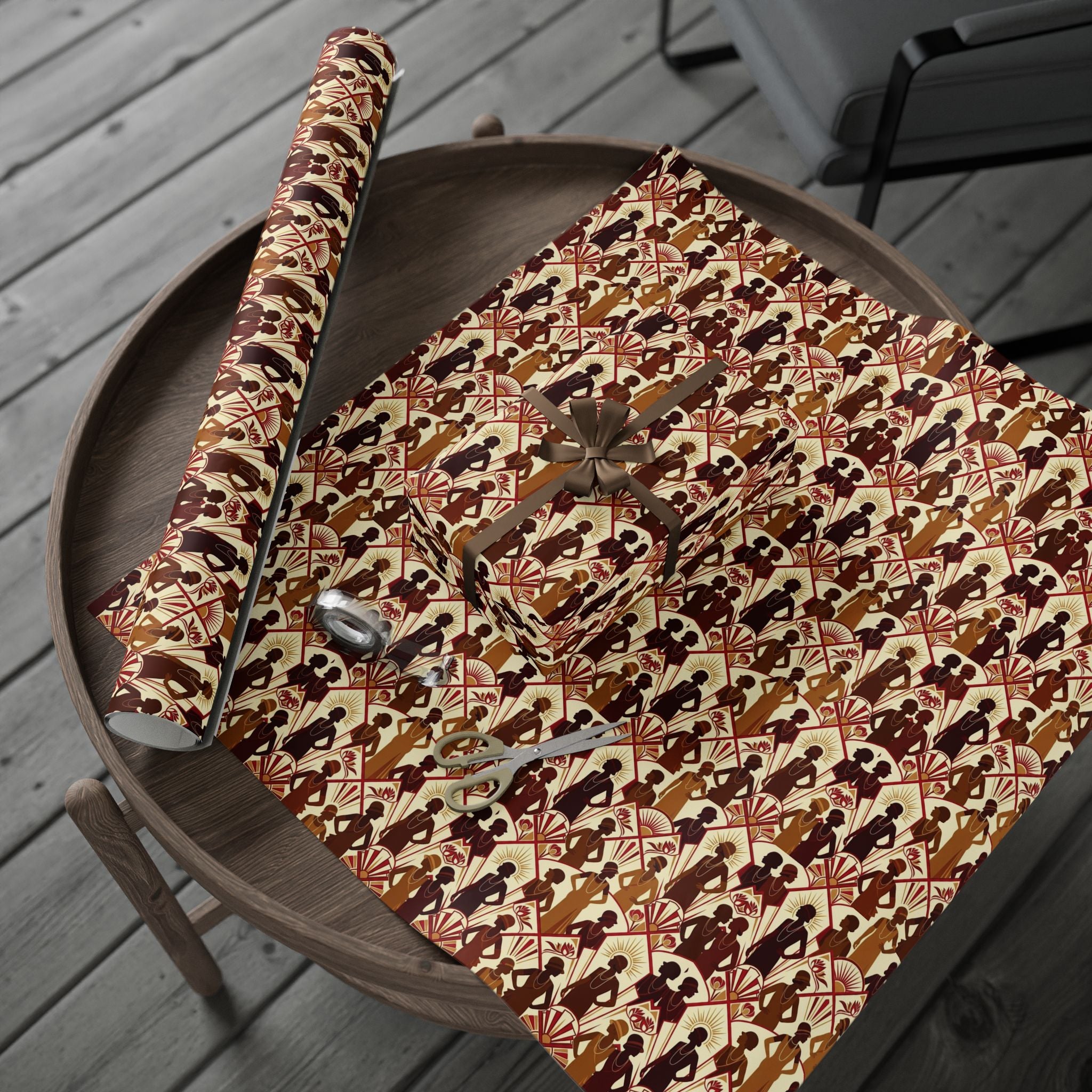Crimson & Cream Art Deco Silhouettes Wrapping Paper — Family Wrap Co.