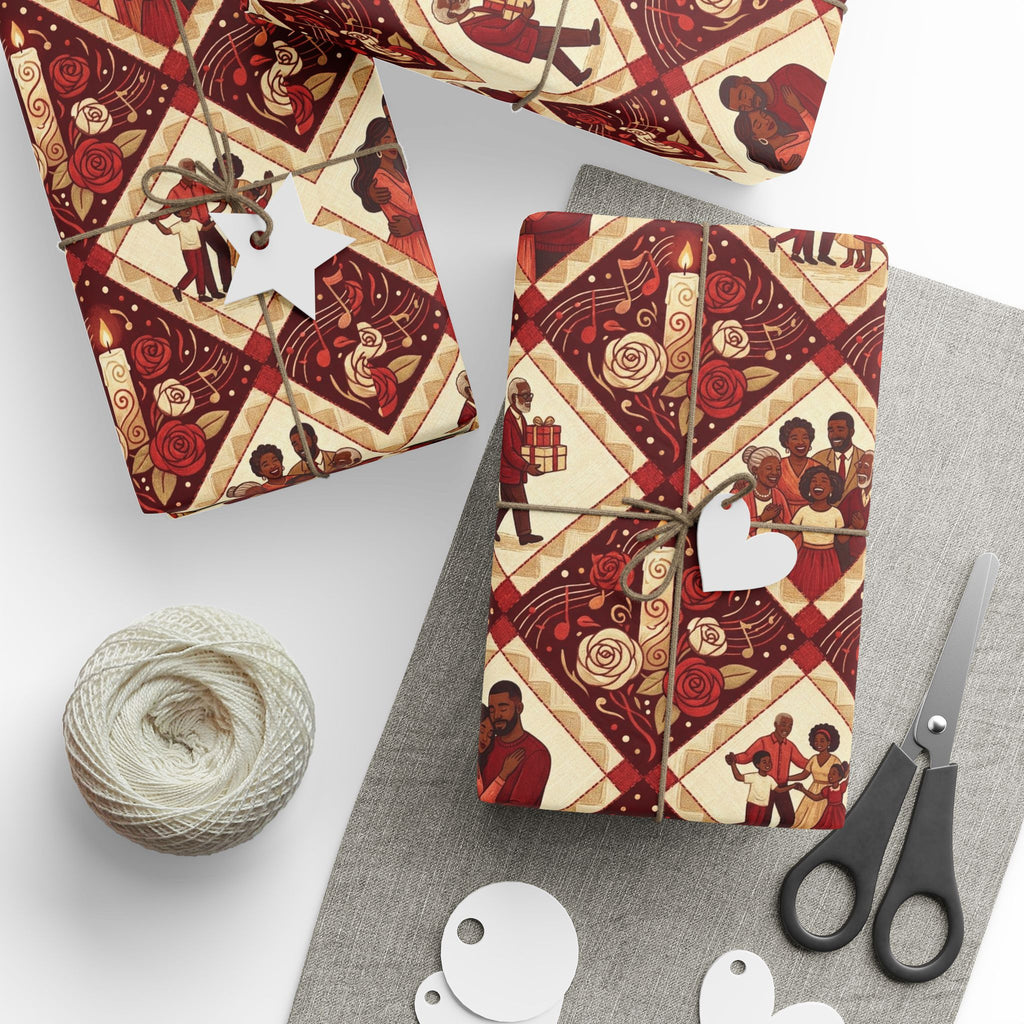Crimson & Cream Celebration Quilt Wrapping Paper — Family Wrap Co.