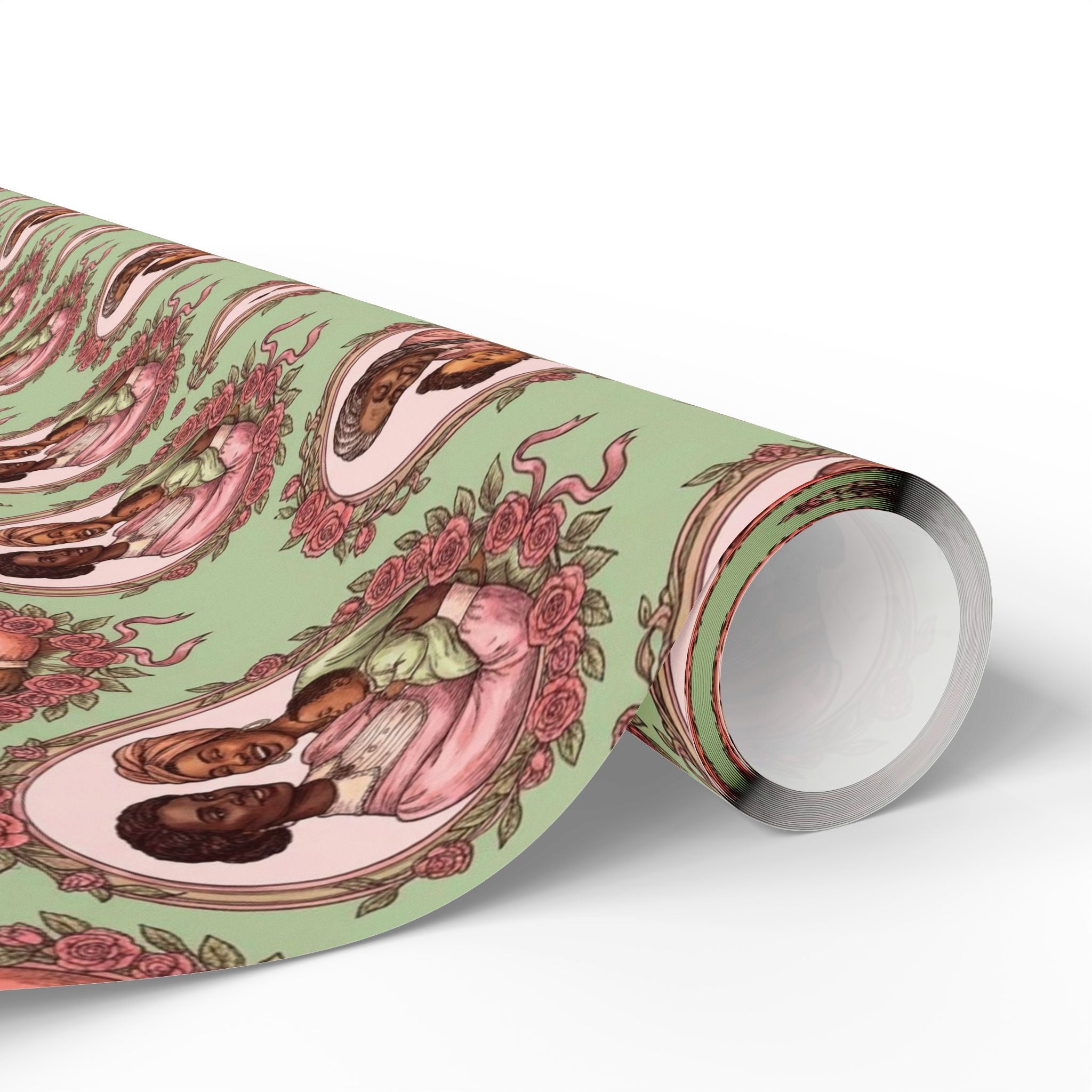 Pink & Green Family Portrait Wrapping Paper — Family Wrap Co.