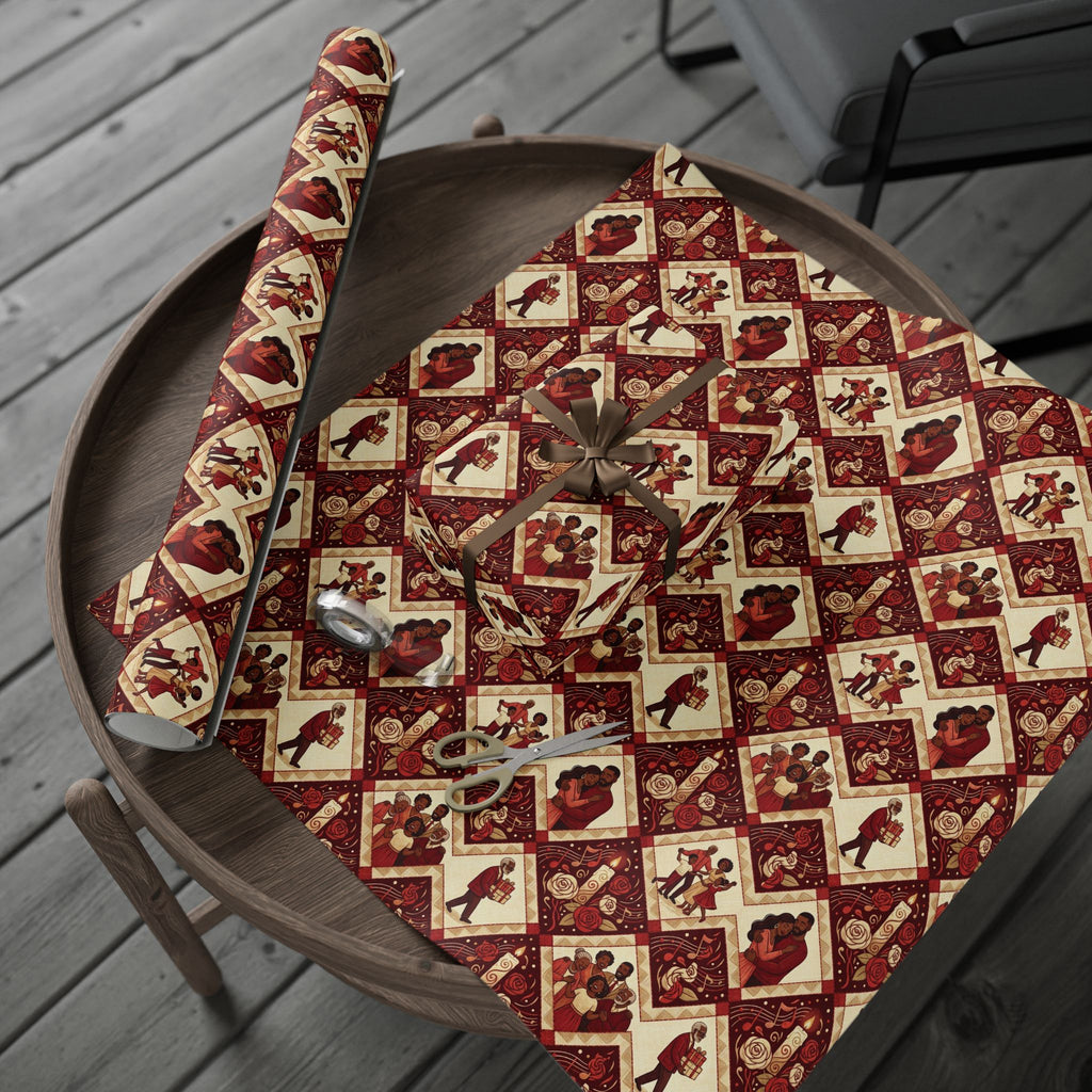 Crimson & Cream Celebration Quilt Wrapping Paper — Family Wrap Co.