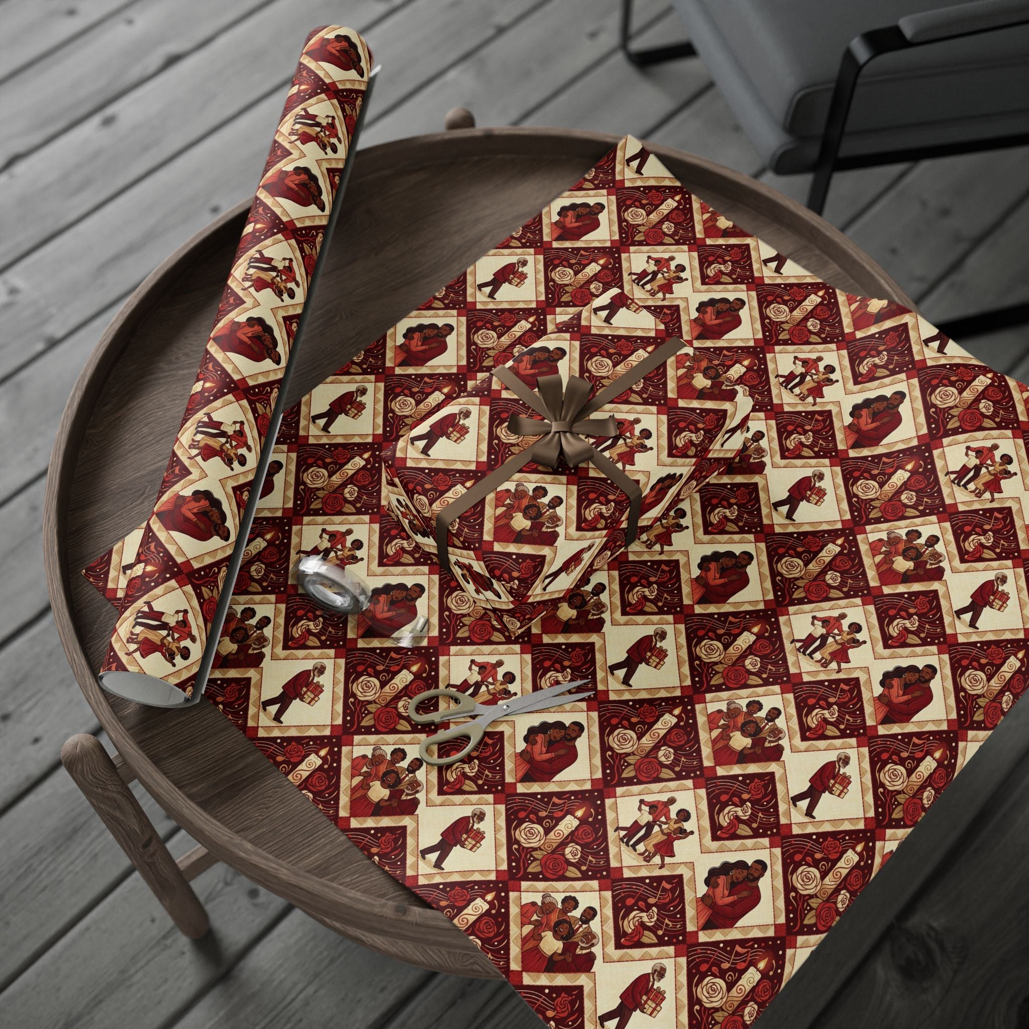 Crimson & Cream Celebration Quilt Wrapping Paper — Family Wrap Co.