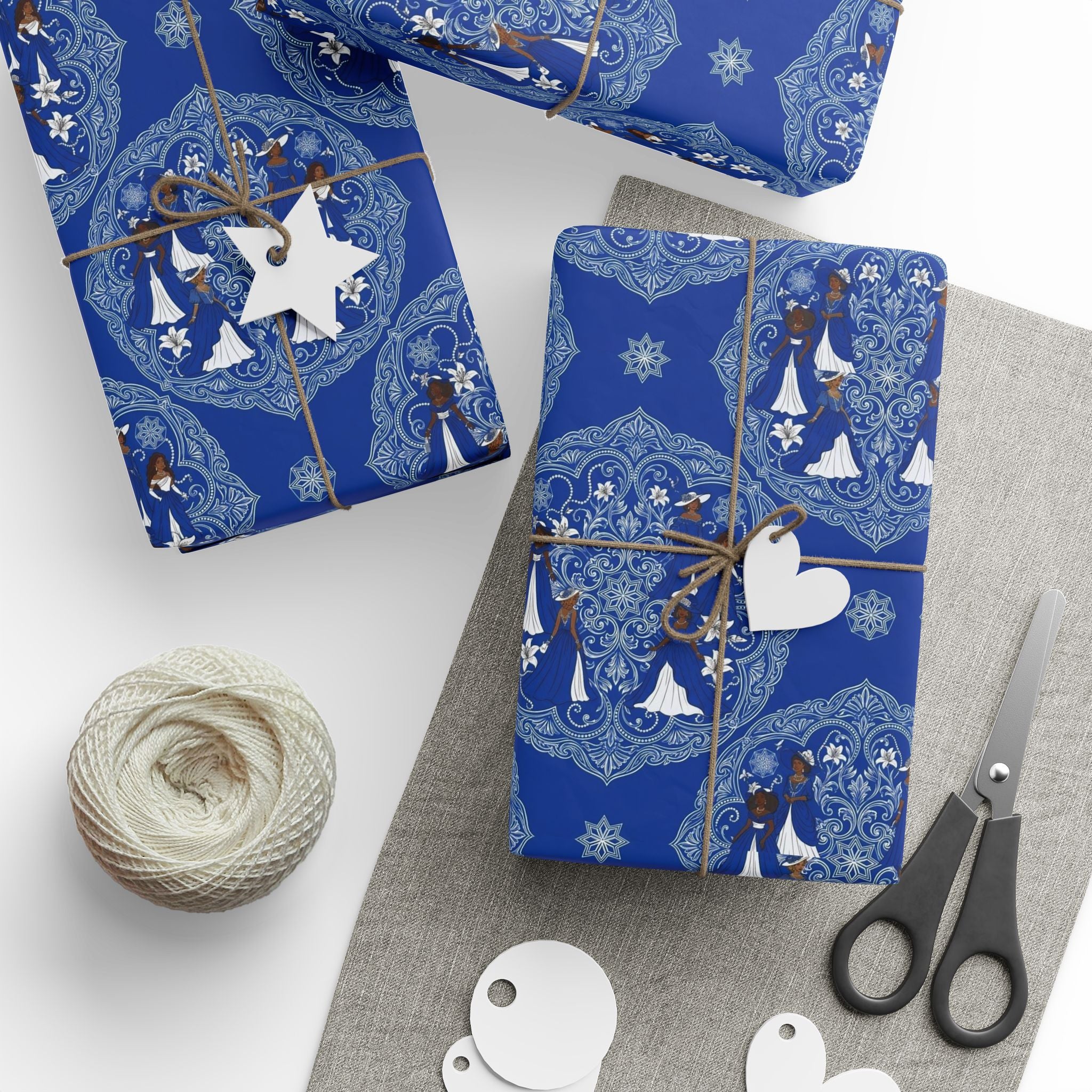 Royal Blue White Strolling Reverie Wrapping Paper — Family Wrap Co.