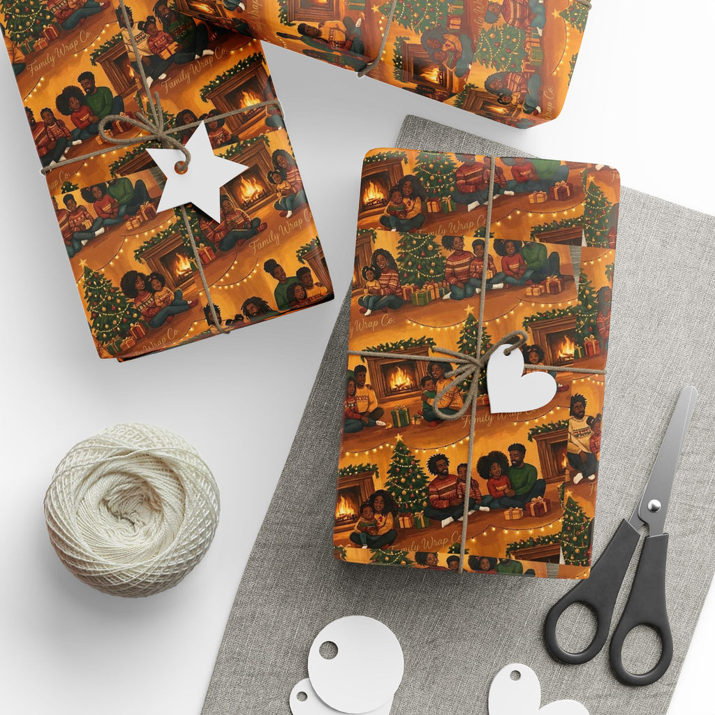 Cozy Family Christmas Gathering Pattern — African American Gift Wrap by Family Wrap Co.