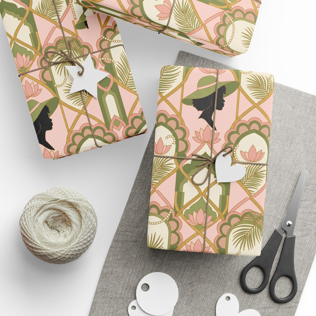Pink & Green Deco Bloom Silhouettes Gift Wrap — Family Wrap Co.