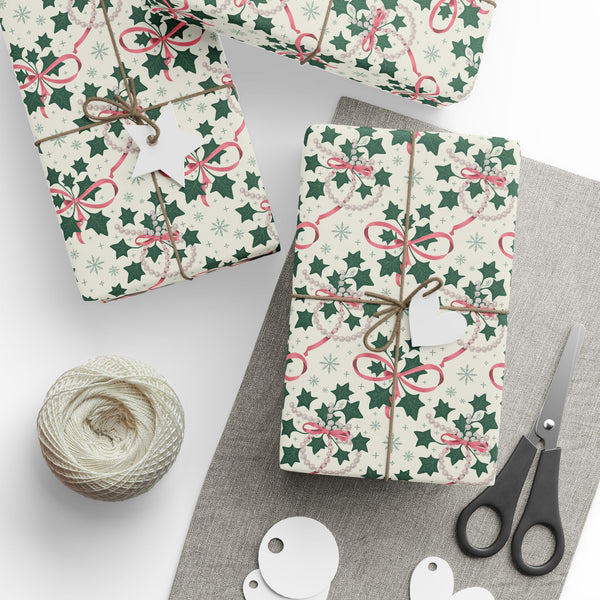 Mr. & Mrs. Claus Sweet Treats Pink & Green Holiday Wrapping Paper — Family Wrap Co.