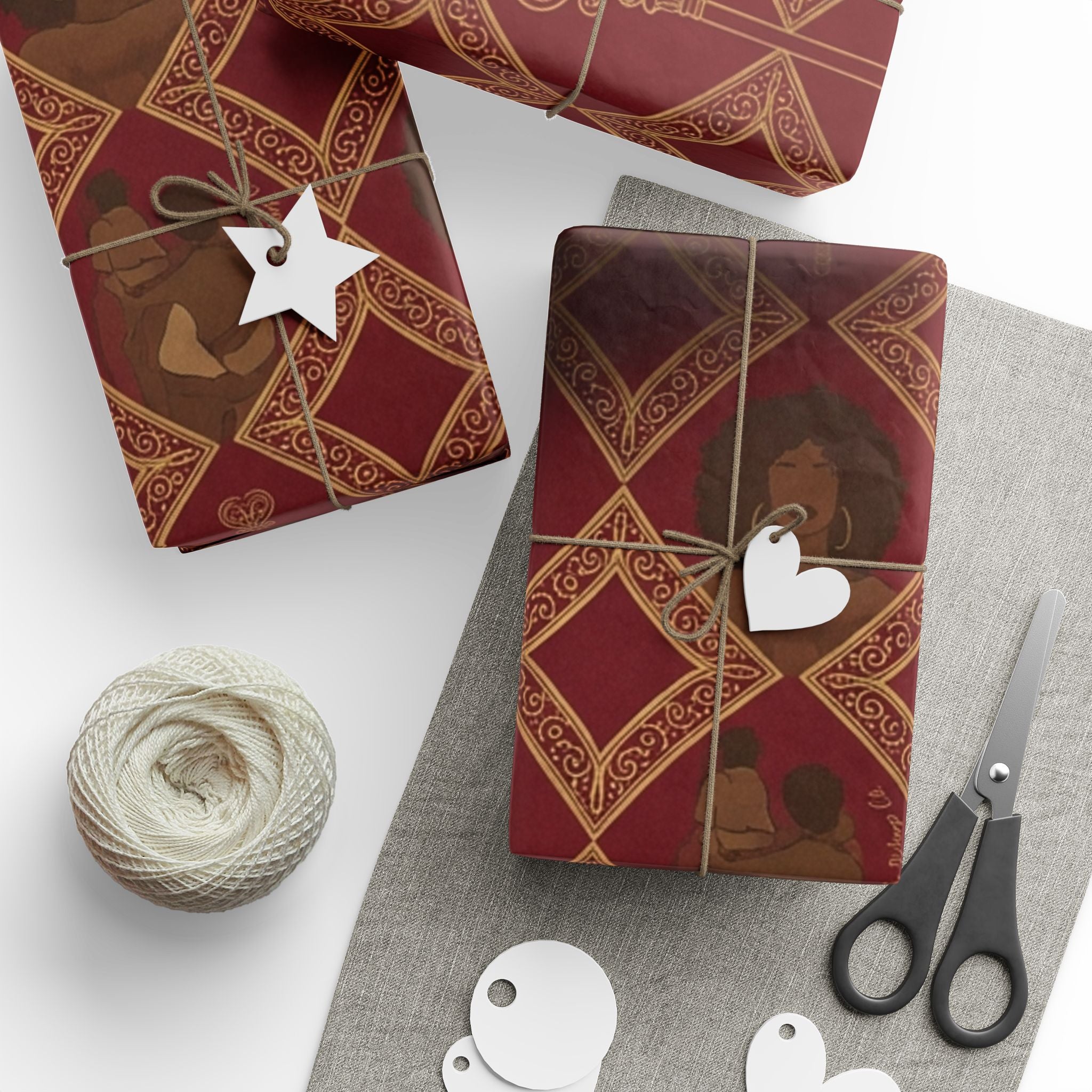 Crimson Diamond & Golden Staff — African American Gift Wrap by Family Wrap Co.
