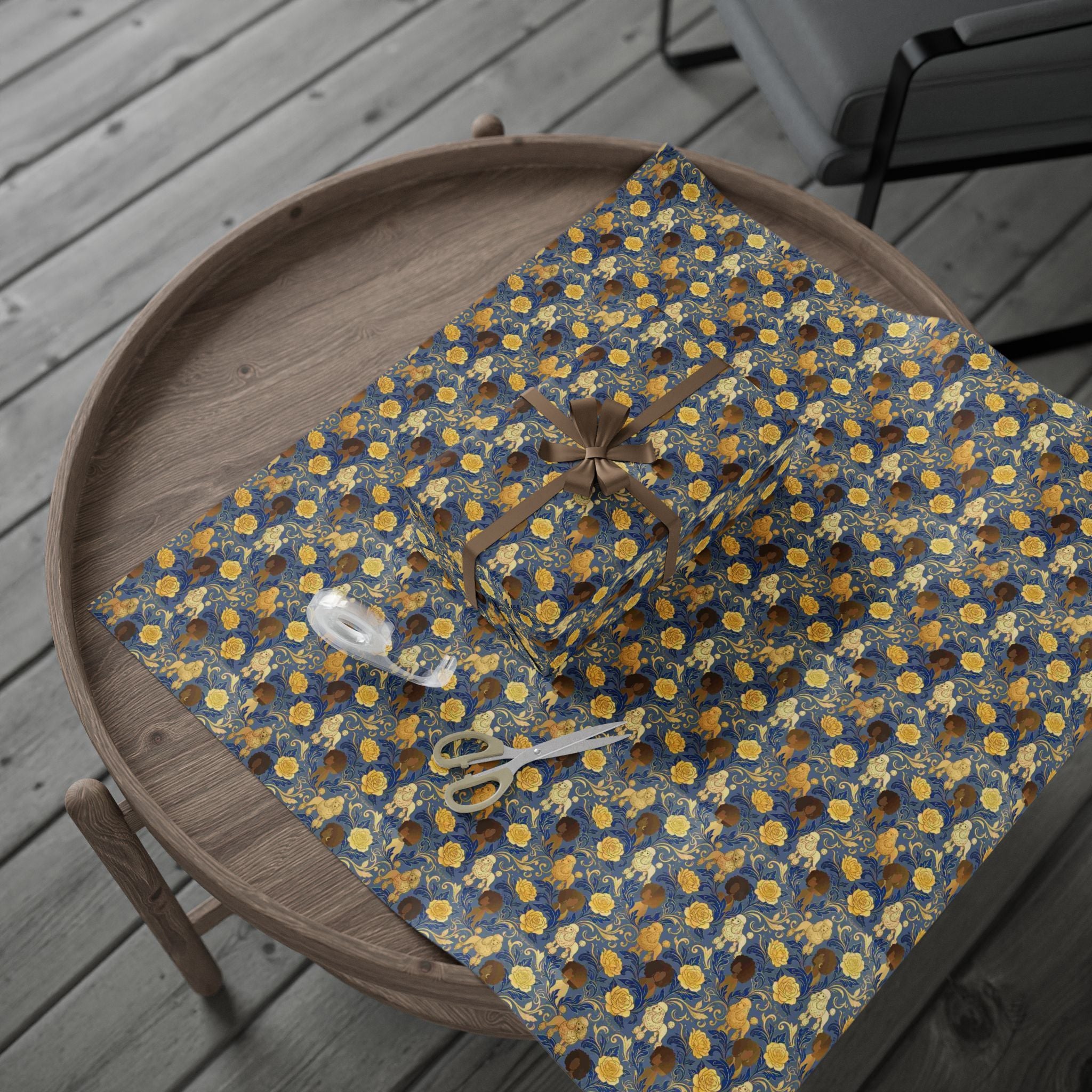 Sapphire Crown & Golden Bloom Wrapping Paper — Family Wrap Co.