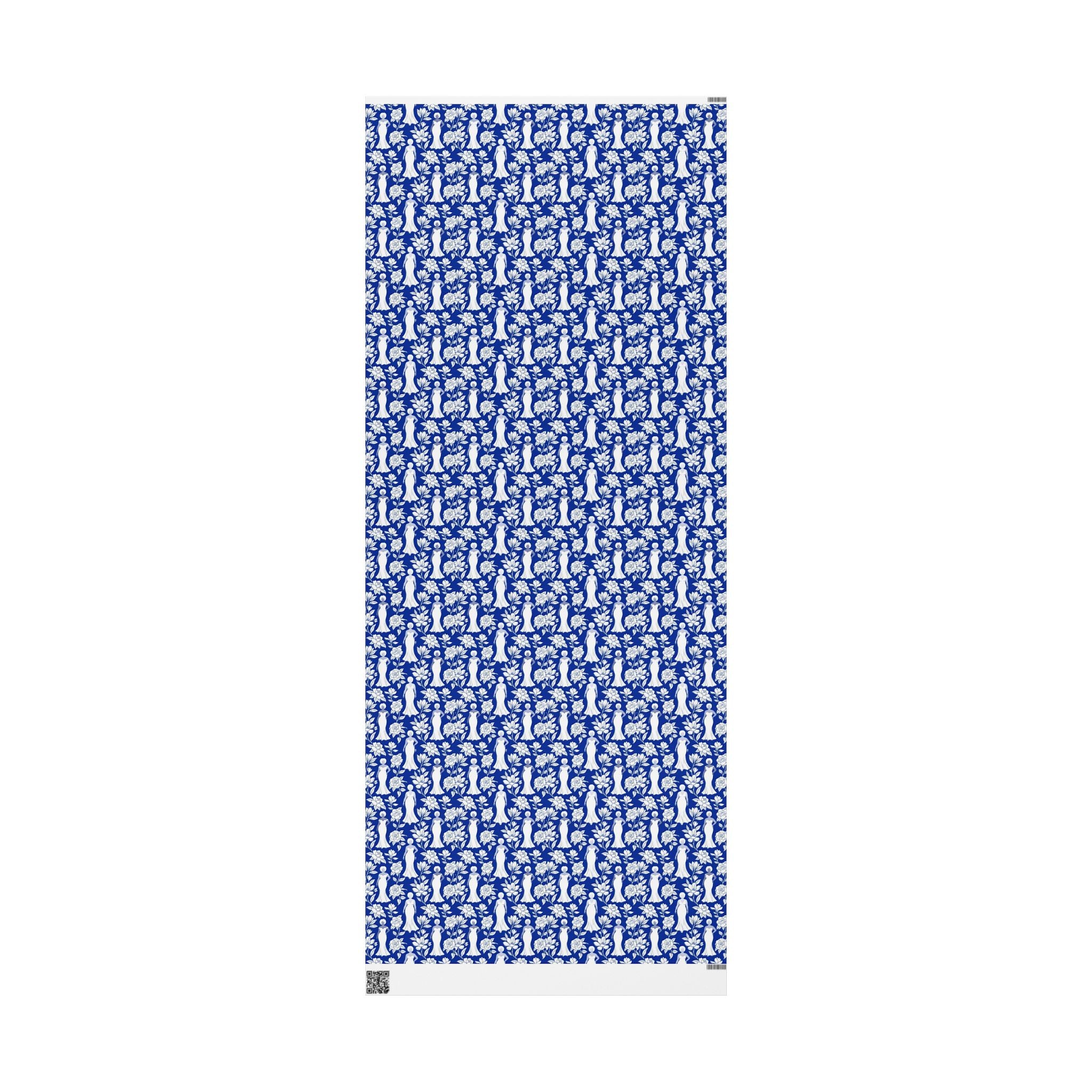 Royal Blue & White Floral Silhouettes Wrapping Paper — Family Wrap Co.