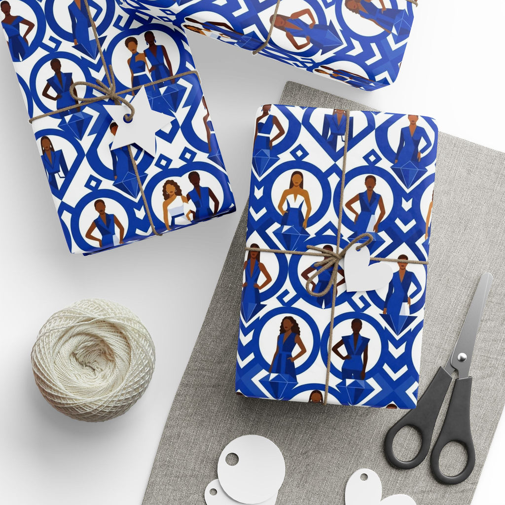 Royal Blue & White Geometric Elegance Wrapping Paper — Family Wrap Co.