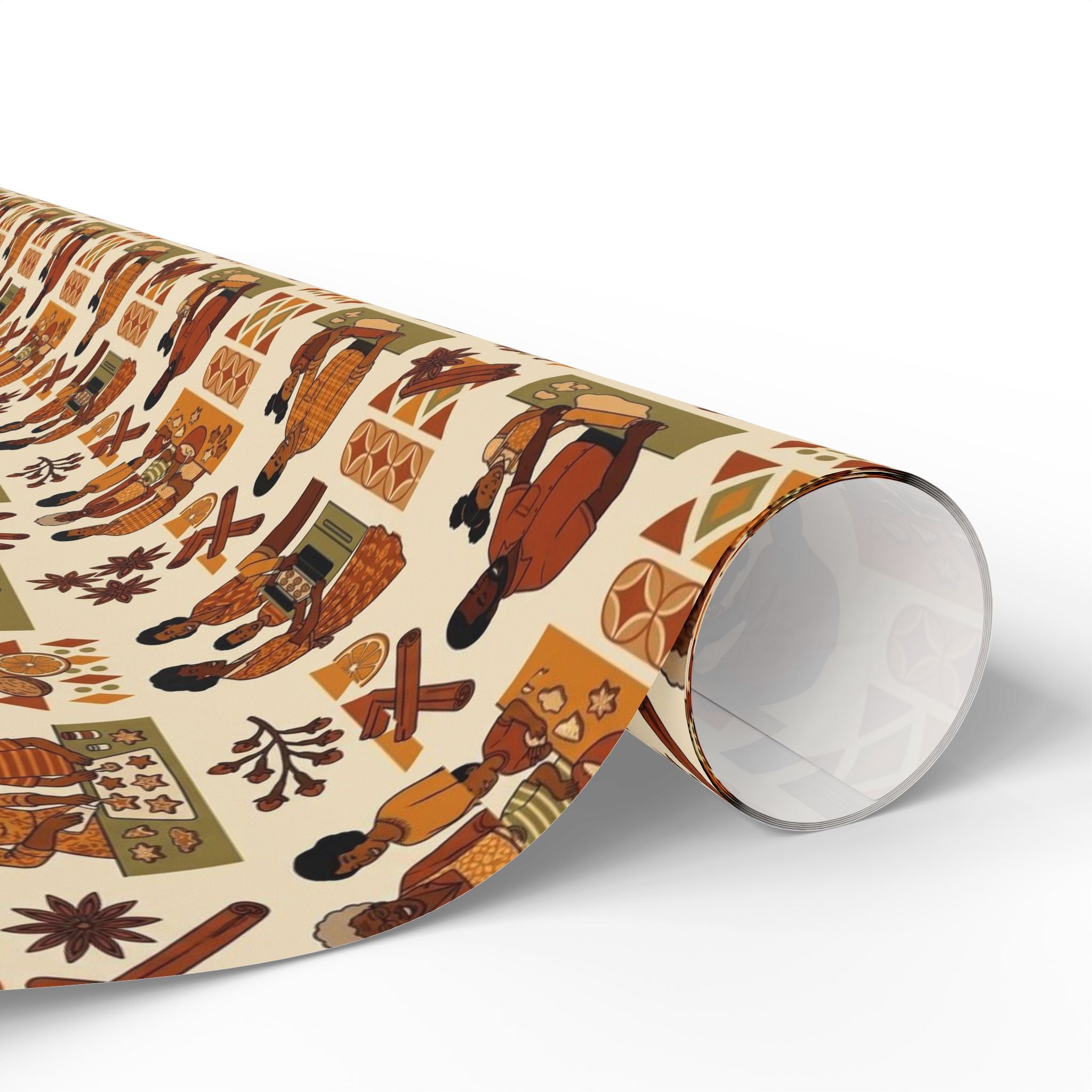 Holiday Baking Together — Burnt Sienna Warmth Wrapping Paper — Family Wrap Co.