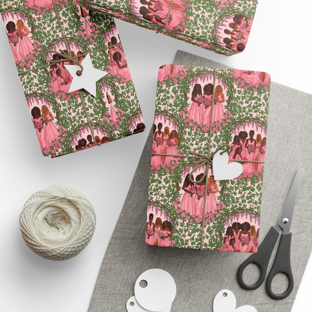 Pink & Green Garden Party Wrapping Paper — Family Wrap Co.